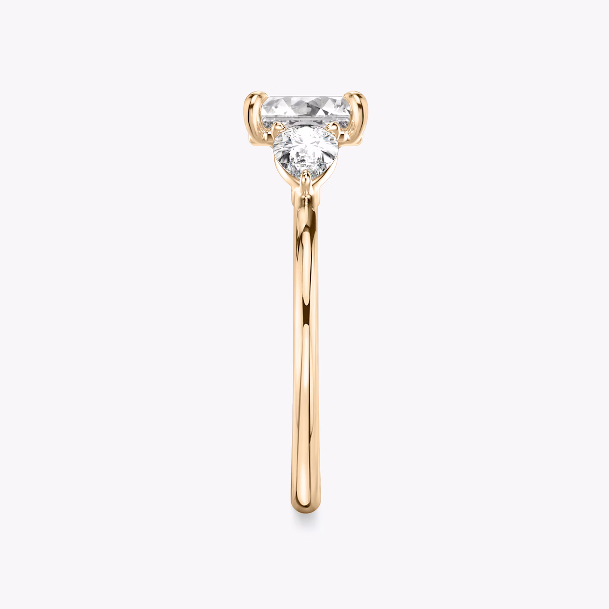 The Three Stone | Asscher | 14k | Rose Gold | bandAccent: Plain | sideStoneCarat: 0.25ct | sideStoneShape: Pear | diamondOrientation: vertical | caratWeight: other