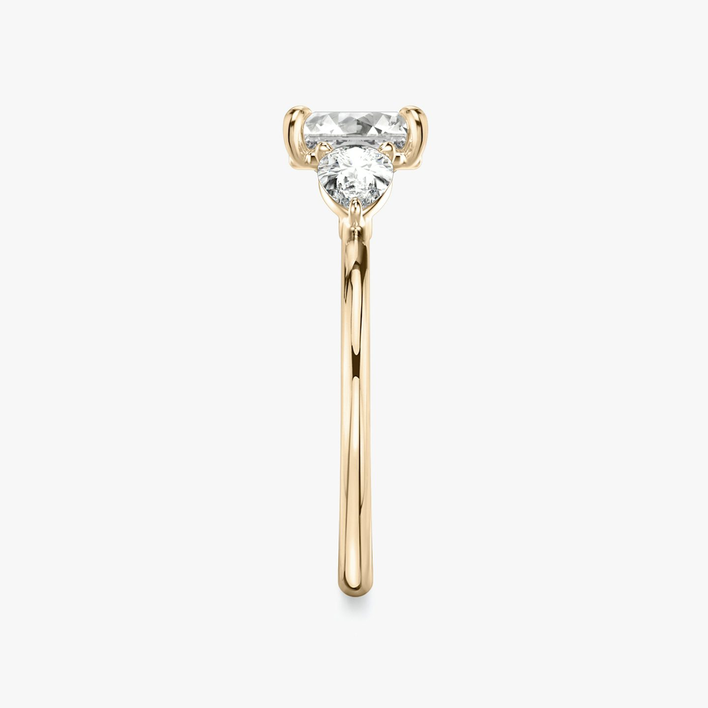 The Three Stone | Asscher | 14k | Rose Gold | bandAccent: Plain | sideStoneCarat: 0.25ct | sideStoneShape: Pear | diamondOrientation: vertical | caratWeight: other