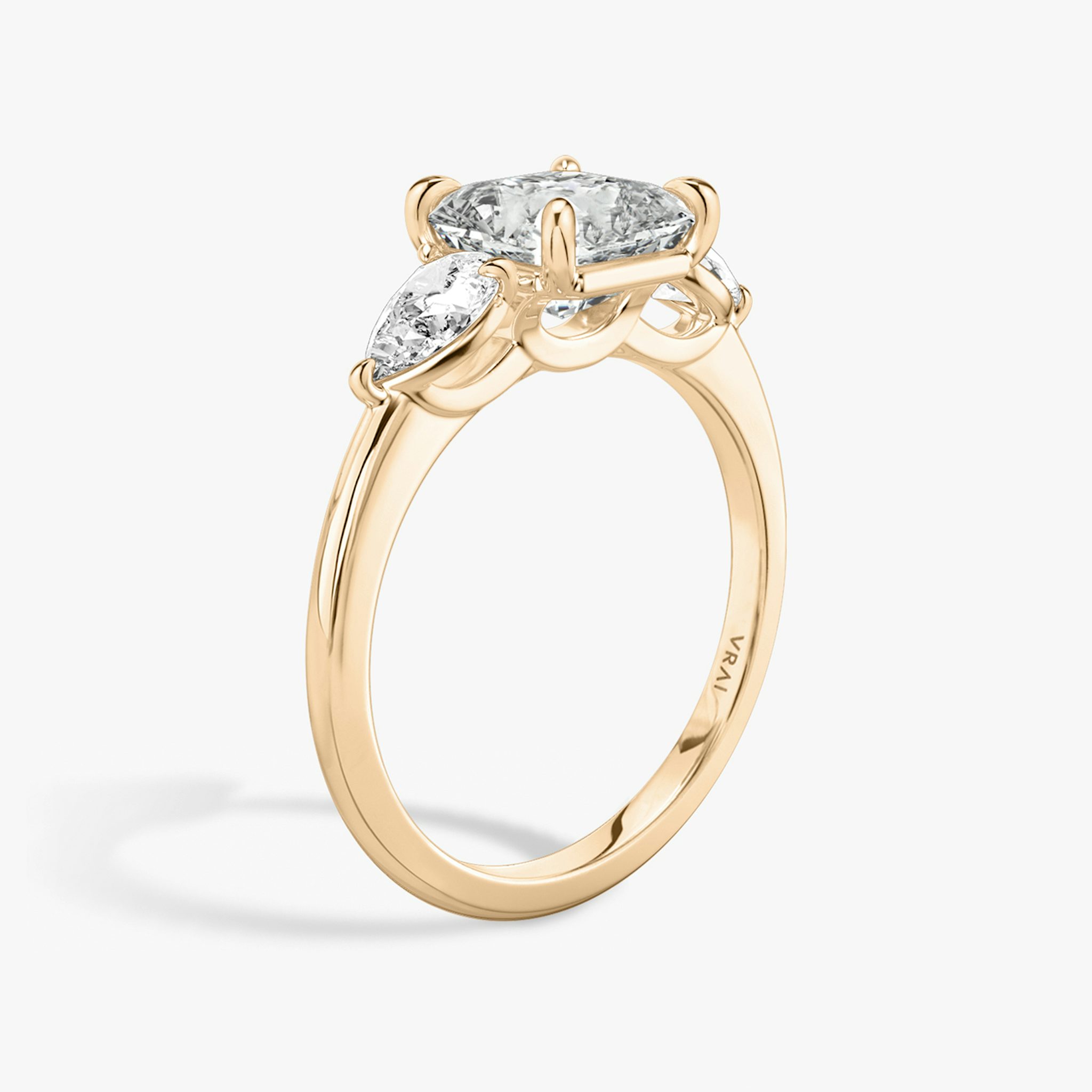 The Three Stone | Asscher | 14k | Rose Gold | bandAccent: Plain | sideStoneCarat: 0.25ct | sideStoneShape: Pear | diamondOrientation: vertical | caratWeight: other