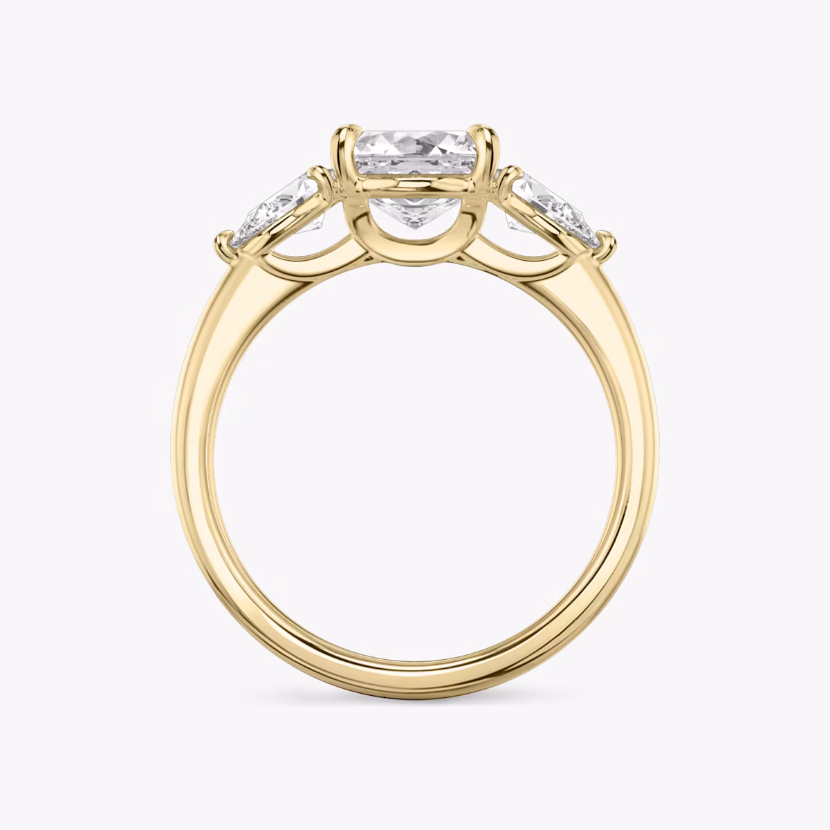 The Three Stone | Asscher | 18k | Yellow Gold | bandAccent: Plain | sideStoneCarat: 0.25ct | sideStoneShape: Pear | diamondOrientation: vertical | caratWeight: other