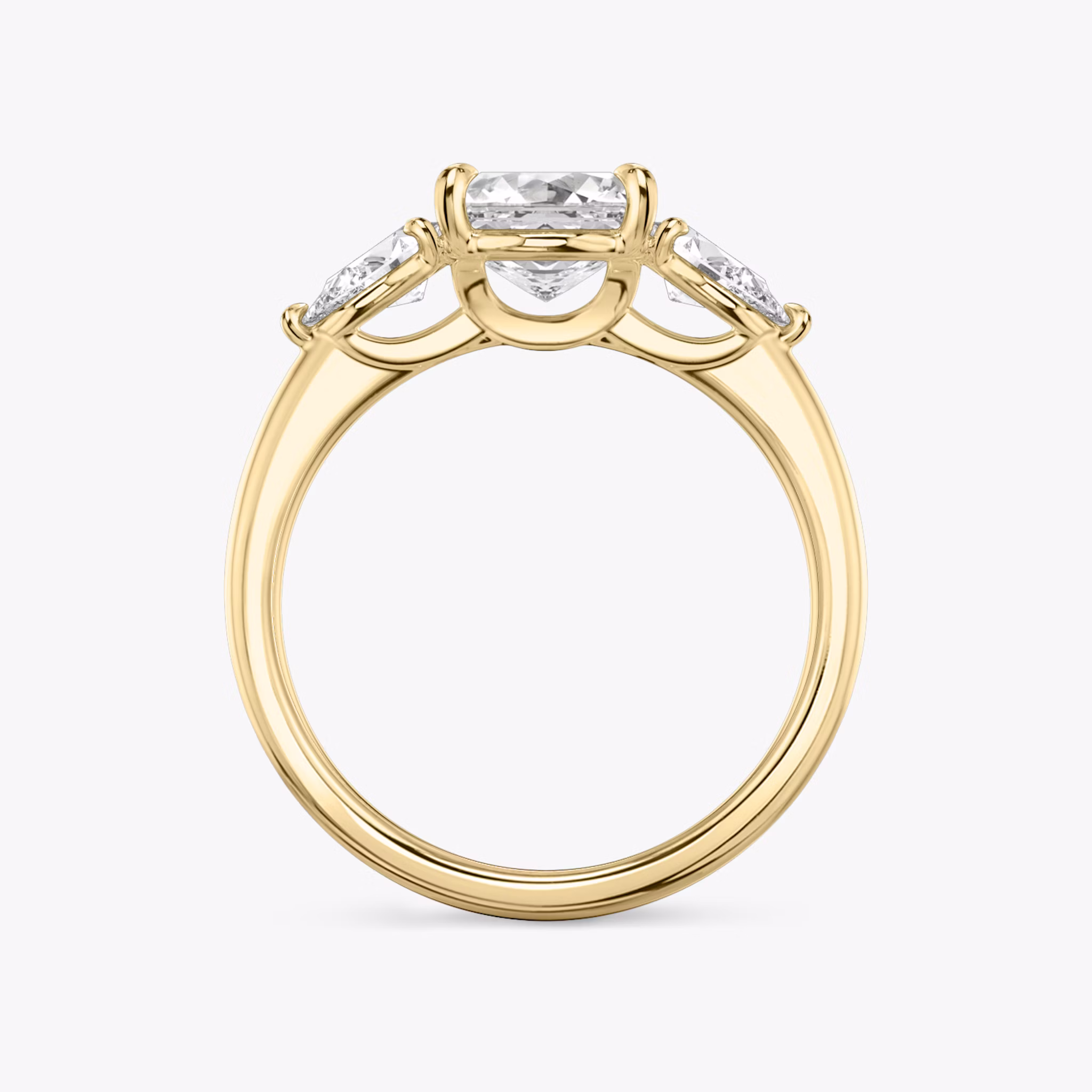 The Three Stone | Asscher | 18k | Yellow Gold | bandAccent: Plain | sideStoneCarat: 0.25ct | sideStoneShape: Pear | diamondOrientation: vertical | caratWeight: other