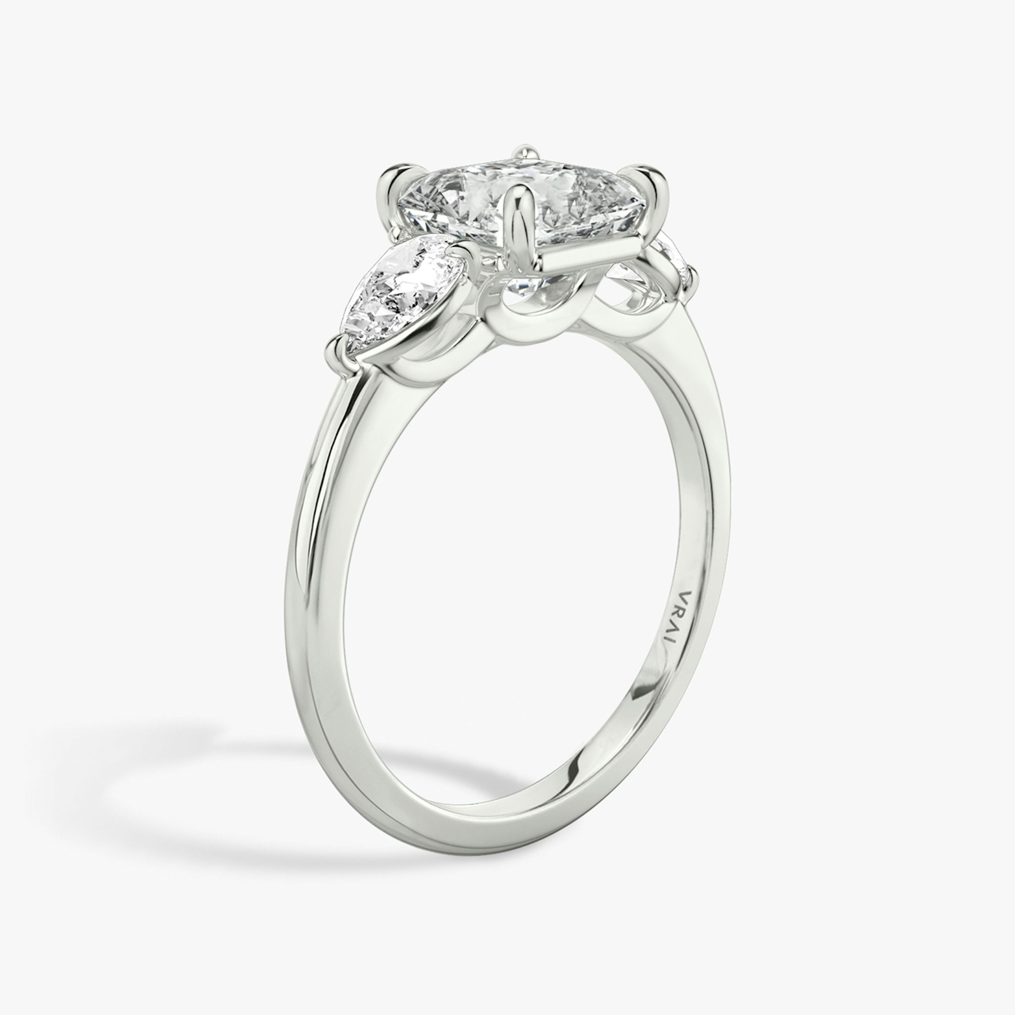 The Three Stone | Asscher | Platinum | bandAccent: Plain | sideStoneCarat: 0.25ct | sideStoneShape: Pear | diamondOrientation: vertical | caratWeight: other