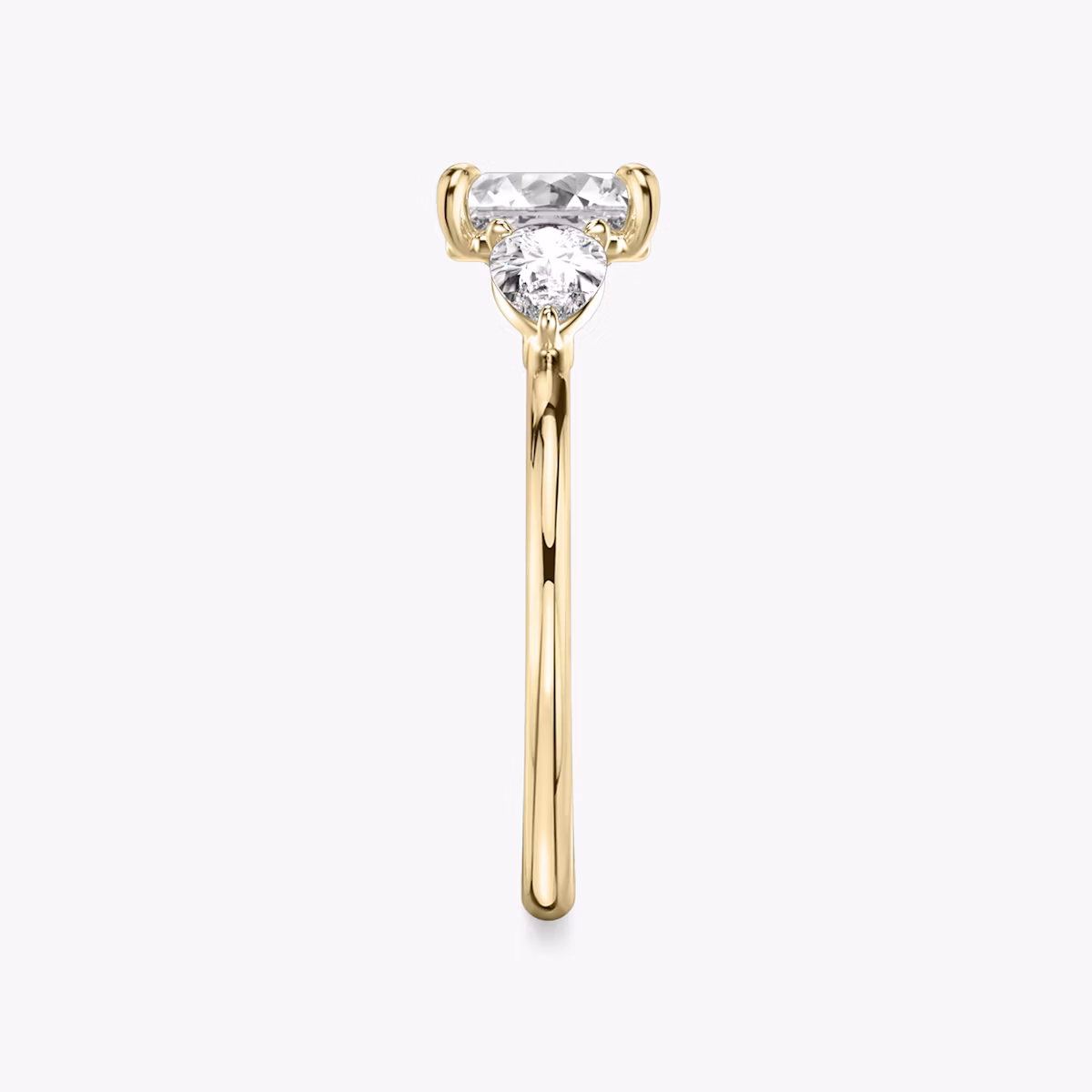 The Three Stone | Asscher | 18k | Yellow Gold | bandAccent: Plain | sideStoneCarat: 0.25ct | sideStoneShape: Pear | diamondOrientation: vertical | caratWeight: other