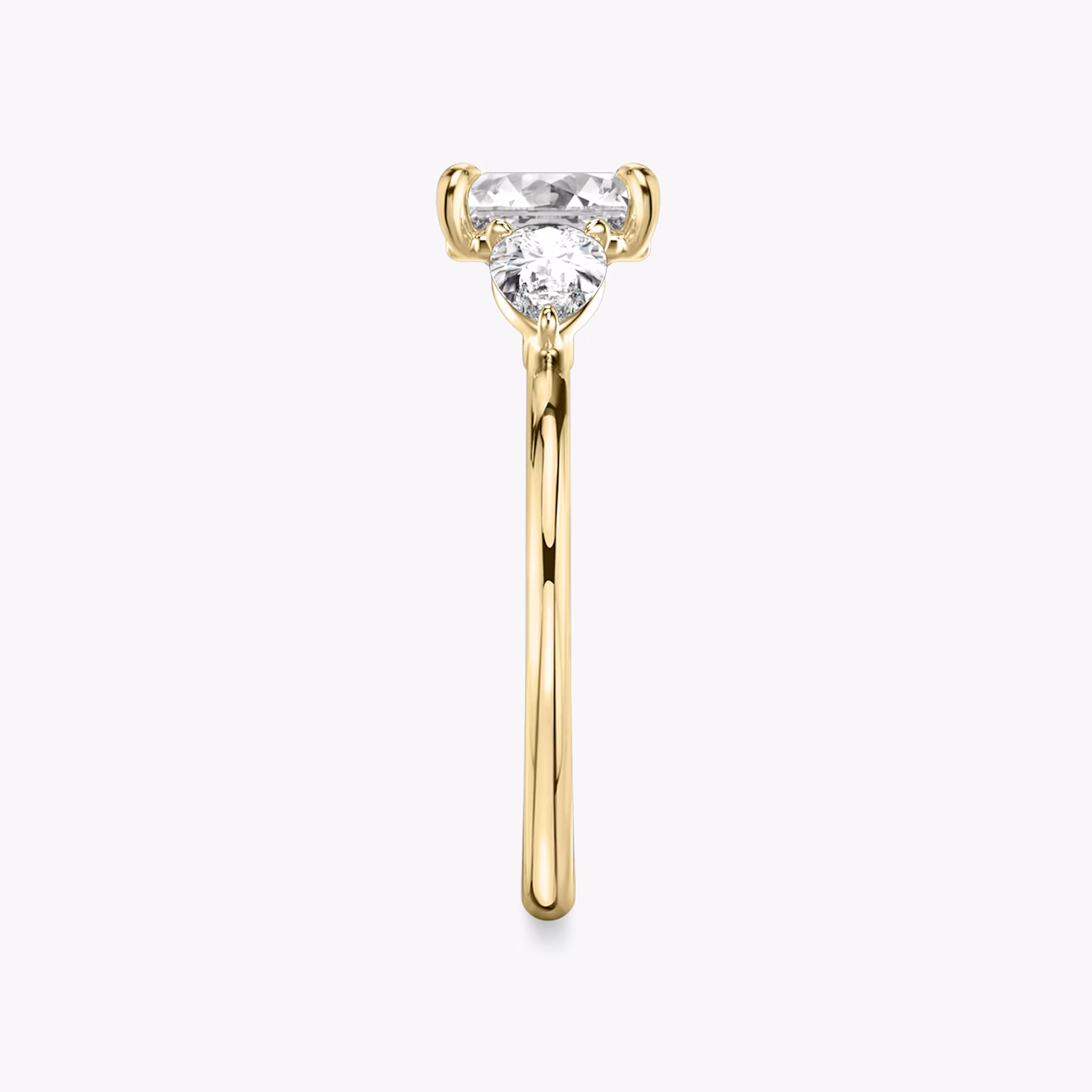 The Three Stone | Asscher | 18k | Yellow Gold | bandAccent: Plain | sideStoneCarat: 0.25ct | sideStoneShape: Pear | diamondOrientation: vertical | caratWeight: other