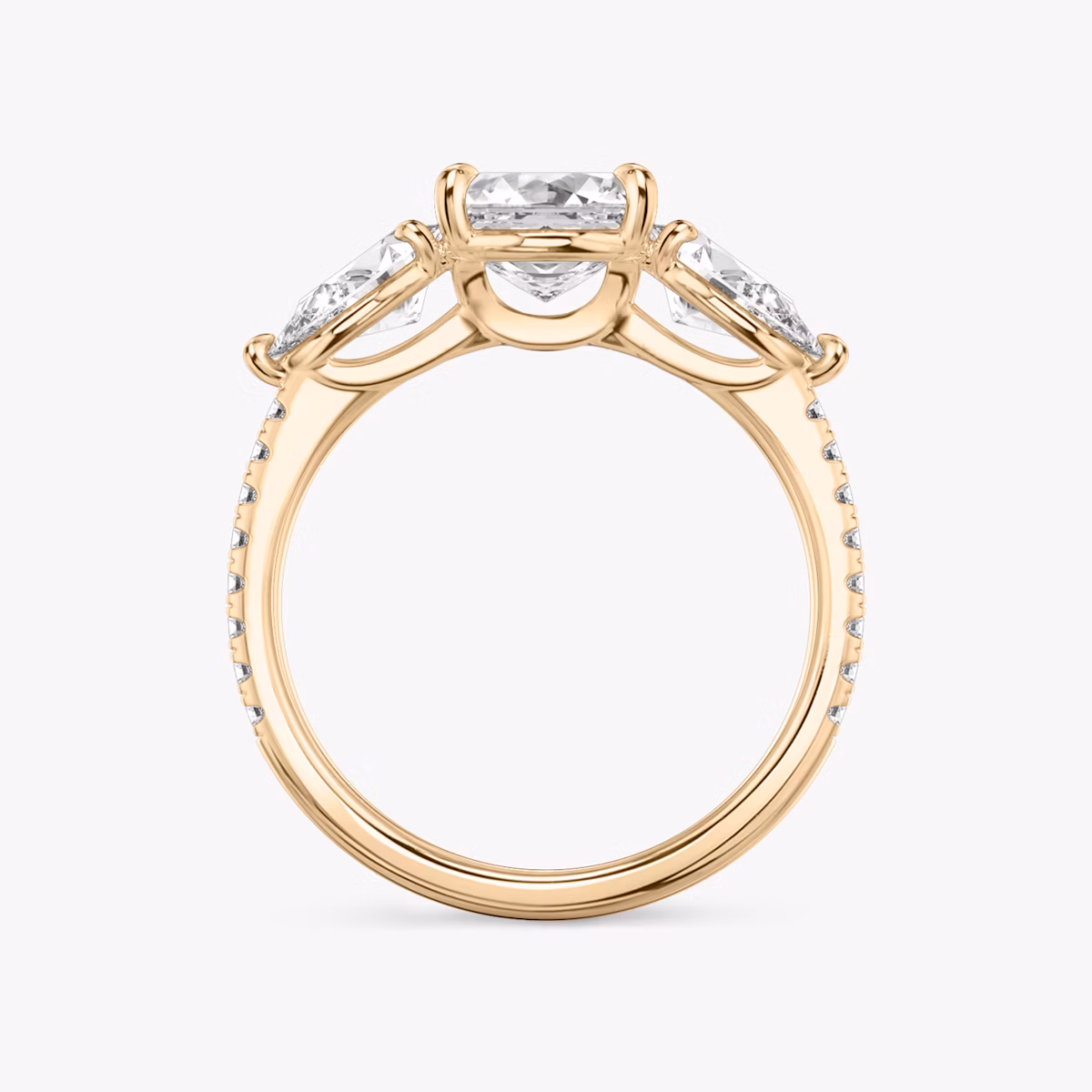 The Three Stone | Asscher | 14k | Rose Gold | bandAccent: Pavé | sideStoneCarat: 0.50ct | sideStoneShape: Pear | diamondOrientation: vertical | caratWeight: other
