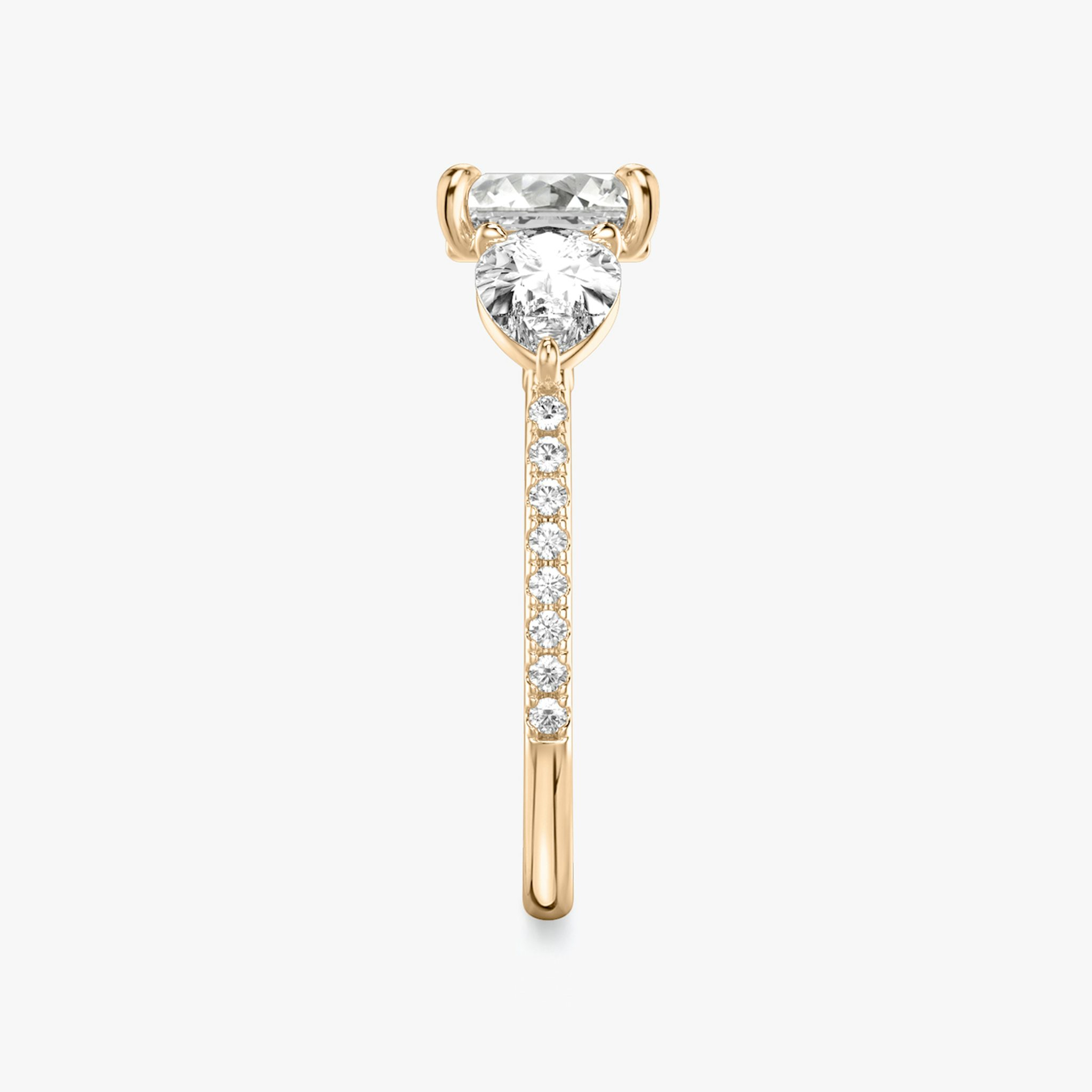 The Three Stone | Asscher | 14k | Rose Gold | bandAccent: Pavé | sideStoneCarat: 0.50ct | sideStoneShape: Pear | diamondOrientation: vertical | caratWeight: other