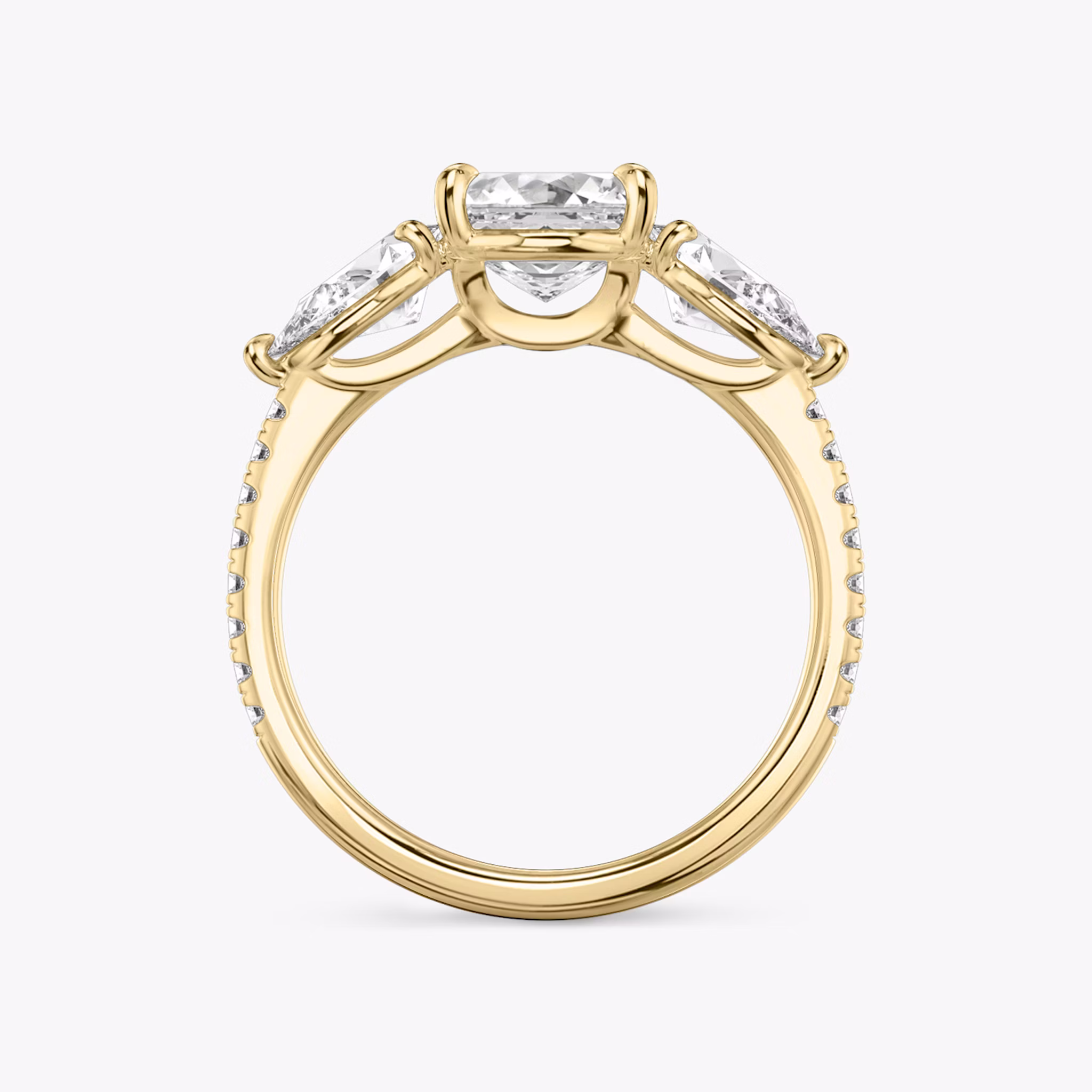 The Three Stone | Asscher | 18k | Yellow Gold | bandAccent: Pavé | sideStoneCarat: 0.50ct | sideStoneShape: Pear | diamondOrientation: vertical | caratWeight: other