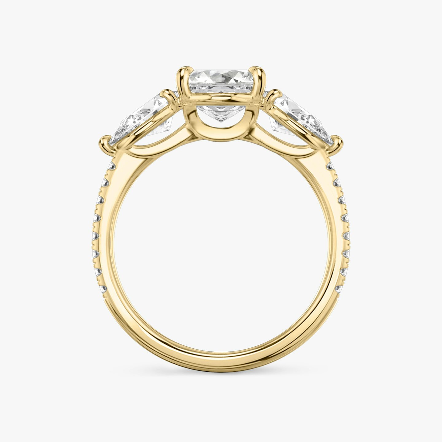 Anillo de compromiso Three Stone | Asscher | 18k | Oro amarillo | bandAccent: Pavé | sideStoneCarat: 0.50ct | sideStoneShape: Pera | diamondOrientation: vertical | caratWeight: other