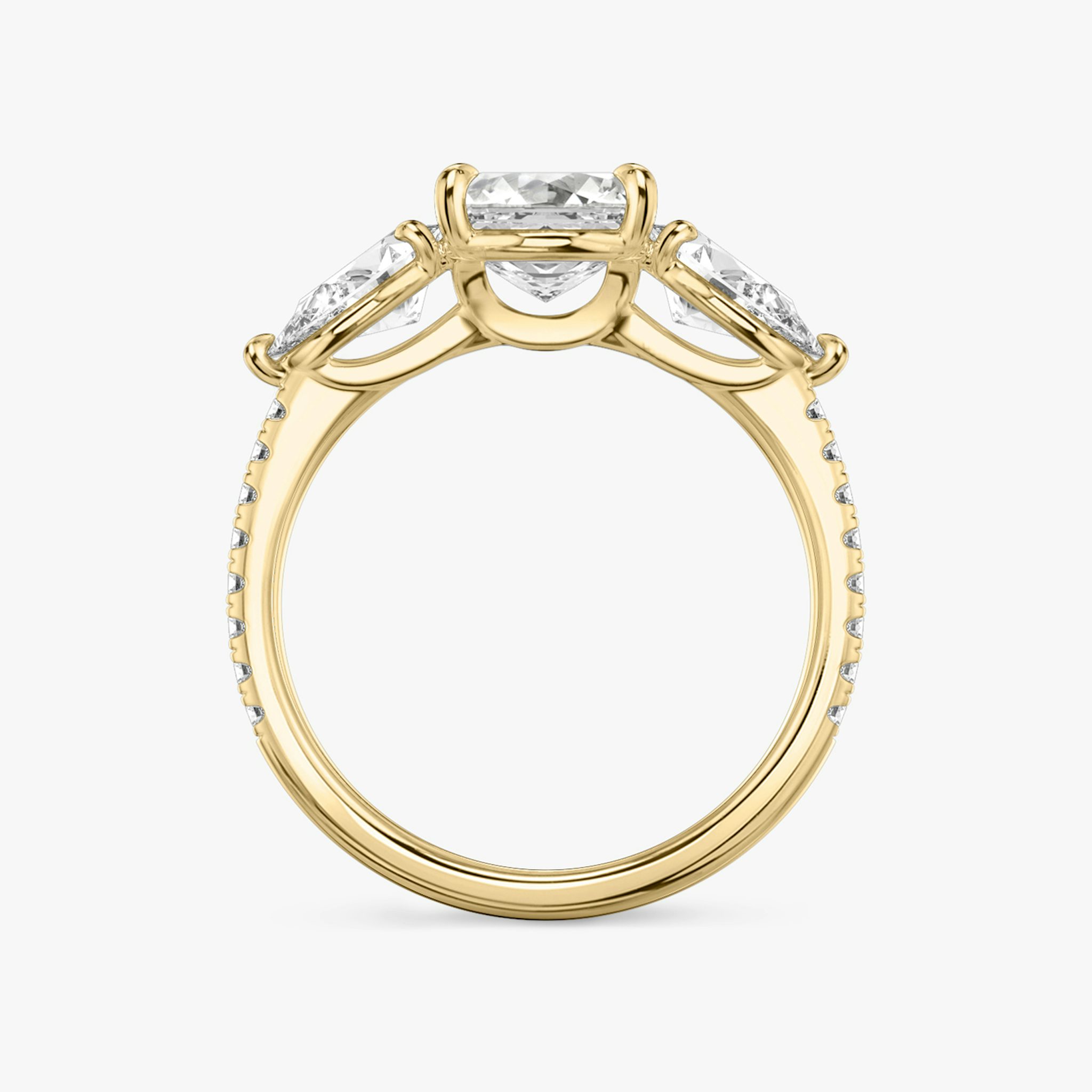 The Three Stone | Asscher | 18k | Yellow Gold | bandAccent: Pavé | sideStoneCarat: 0.50ct | sideStoneShape: Pear | diamondOrientation: vertical | caratWeight: other