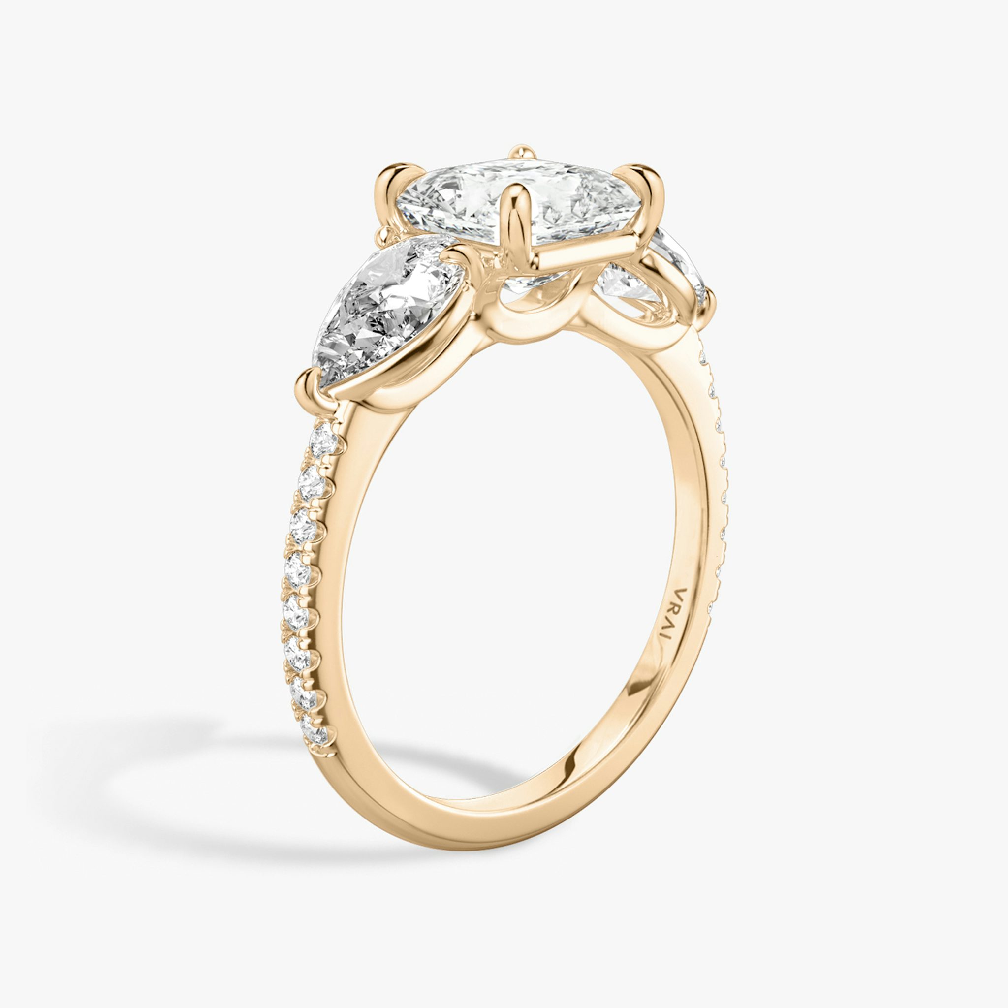 The Three Stone | Asscher | 14k | Rose Gold | bandAccent: Pavé | sideStoneCarat: 0.50ct | sideStoneShape: Pear | diamondOrientation: vertical | caratWeight: other