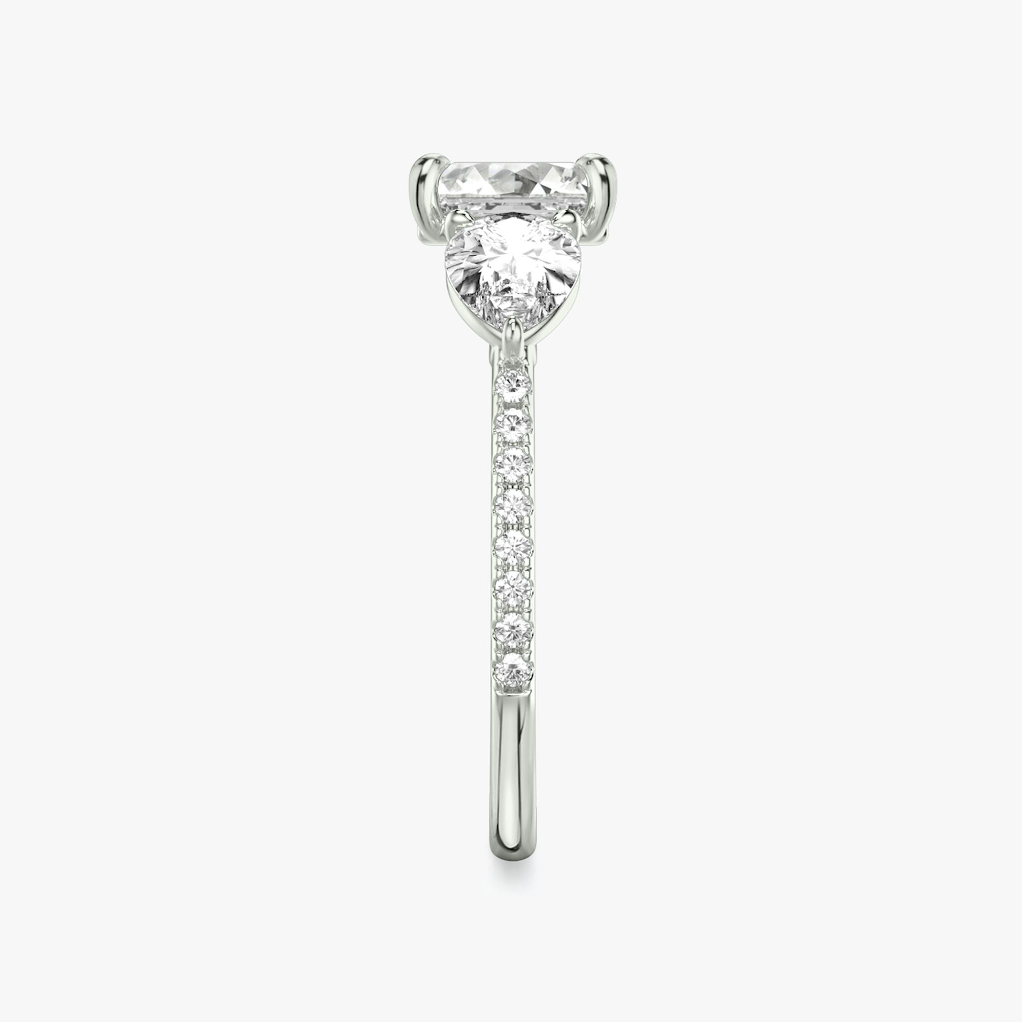 The Three Stone | Asscher | 18k | White Gold | bandAccent: Pavé | sideStoneCarat: 0.50ct | sideStoneShape: Pear | diamondOrientation: vertical | caratWeight: other