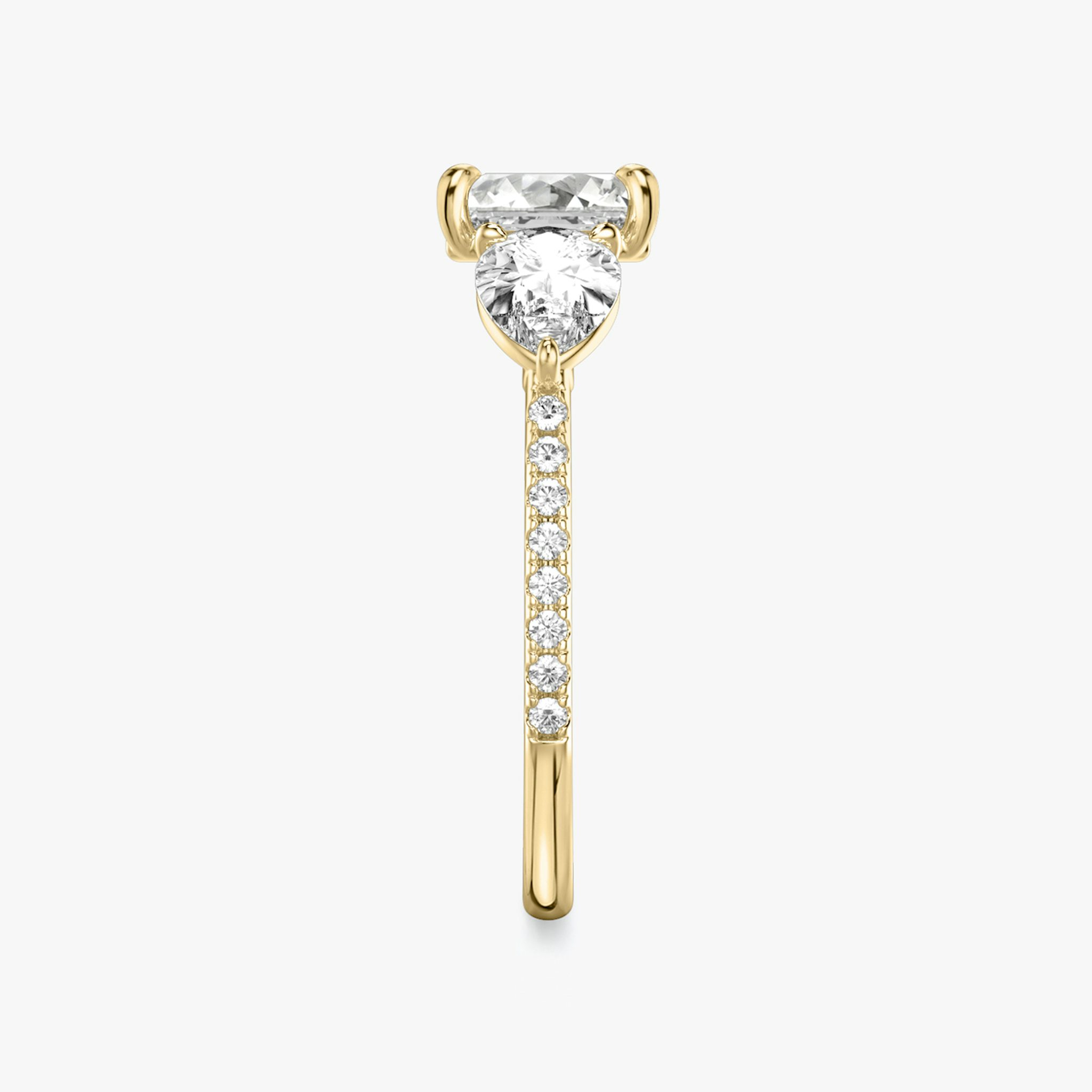 The Three Stone | Asscher | 18k | Yellow Gold | bandAccent: Pavé | sideStoneCarat: 0.50ct | sideStoneShape: Pear | diamondOrientation: vertical | caratWeight: other