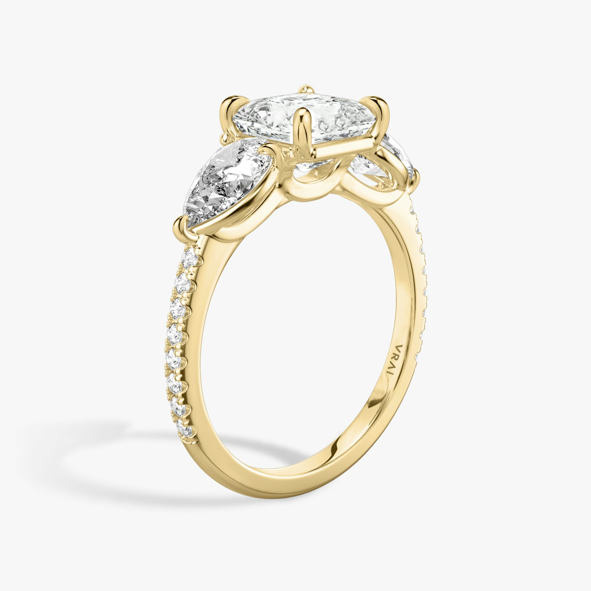 The Three Stone | Asscher | 18k | Yellow Gold | bandAccent: Pavé | sideStoneCarat: 0.50ct | sideStoneShape: Pear | diamondOrientation: vertical | caratWeight: other