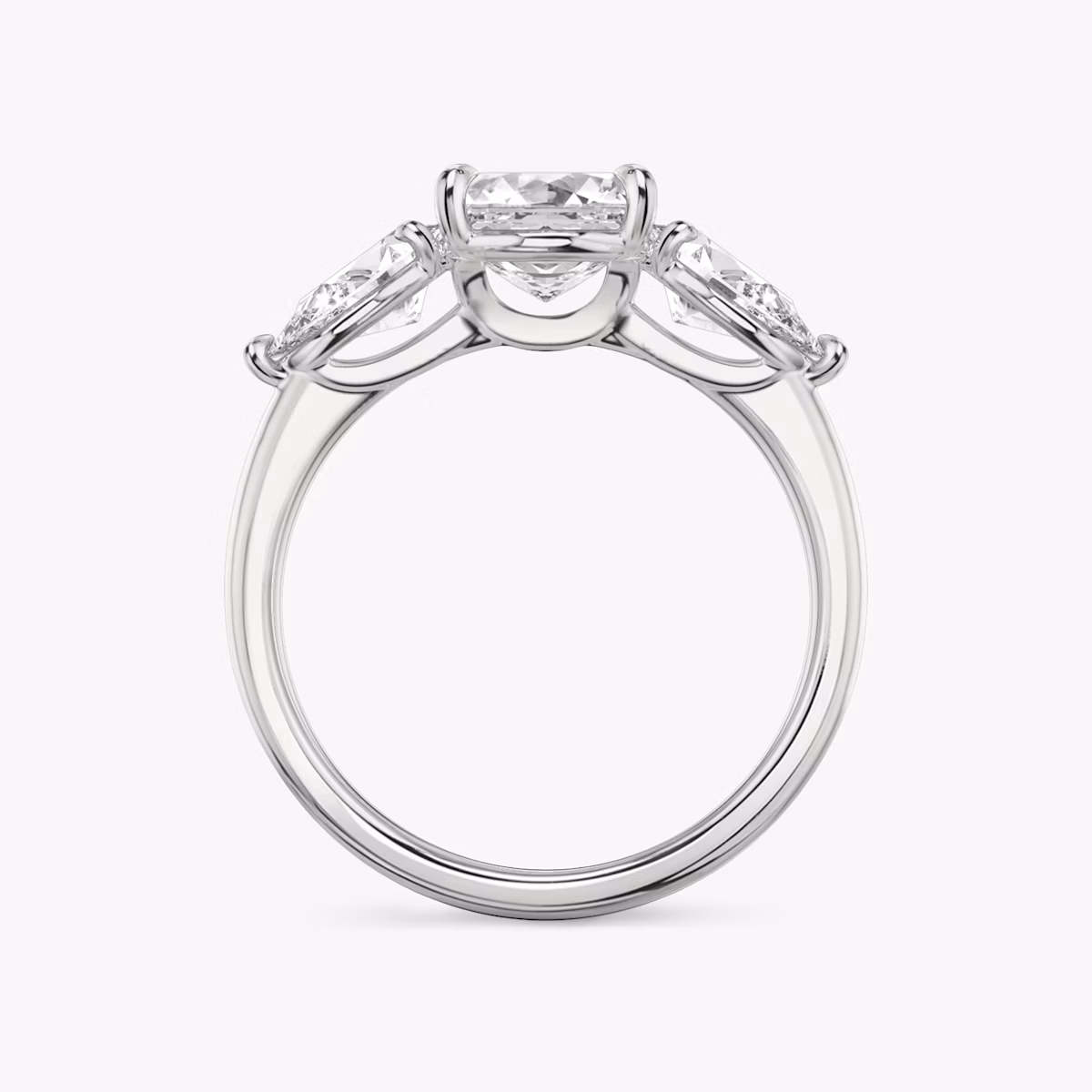 The Three Stone | Asscher | 18k | White Gold | bandAccent: Plain | sideStoneCarat: 0.50ct | sideStoneShape: Pear | diamondOrientation: vertical | caratWeight: other