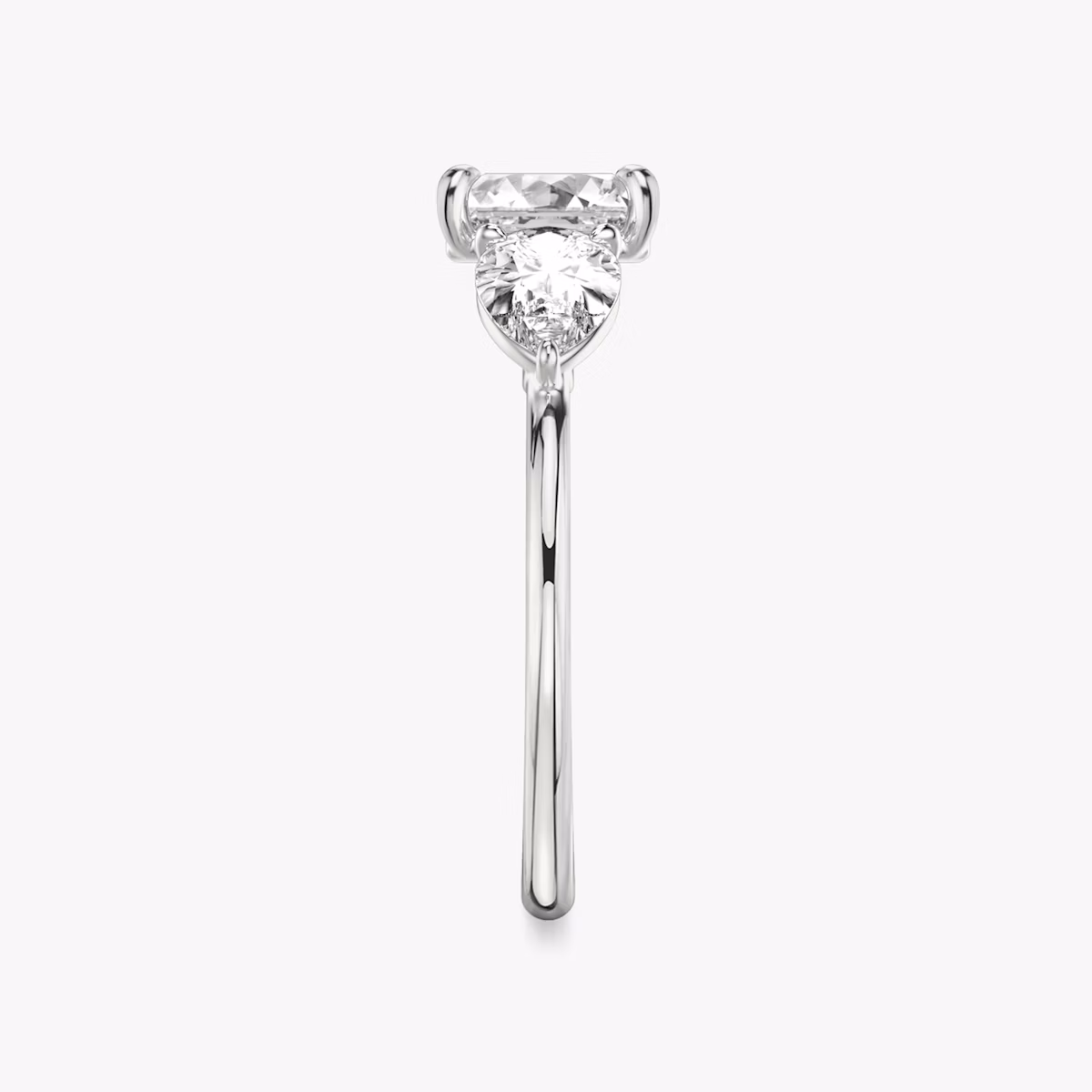 The Three Stone | Asscher | 18k | White Gold | bandAccent: Plain | sideStoneCarat: 0.50ct | sideStoneShape: Pear | diamondOrientation: vertical | caratWeight: other