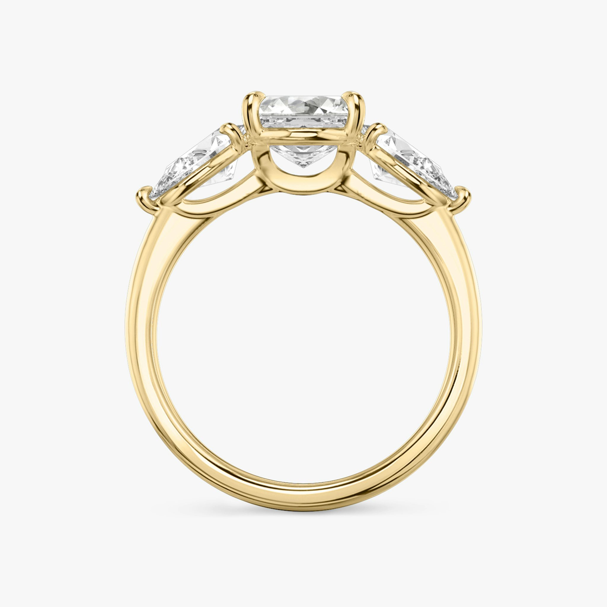 The Three Stone | Asscher | 18k | Yellow Gold | bandAccent: Plain | sideStoneCarat: 0.50ct | sideStoneShape: Pear | diamondOrientation: vertical | caratWeight: other