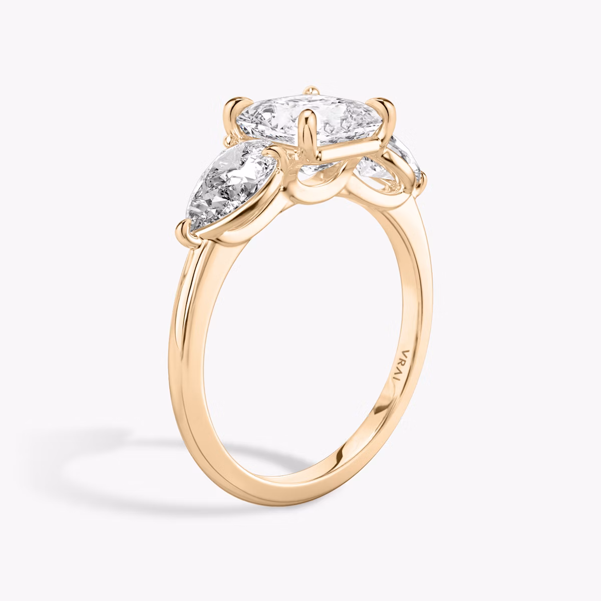 The Three Stone | Asscher | 14k | Rose Gold | bandAccent: Plain | sideStoneCarat: 0.50ct | sideStoneShape: Pear | diamondOrientation: vertical | caratWeight: other