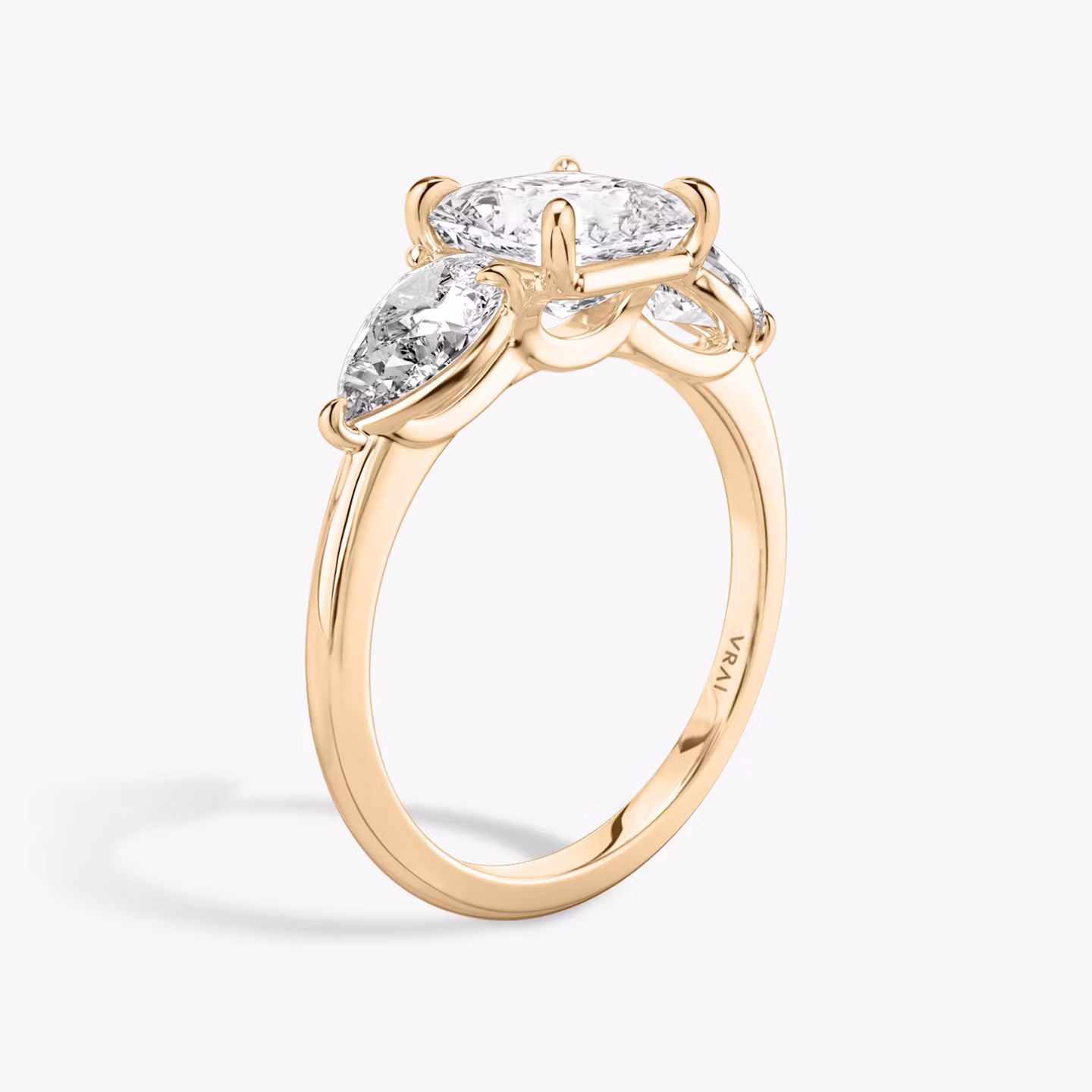 The Three Stone | Asscher | 14k | Rose Gold | bandAccent: Plain | sideStoneCarat: 0.50ct | sideStoneShape: Pear | diamondOrientation: vertical | caratWeight: other
