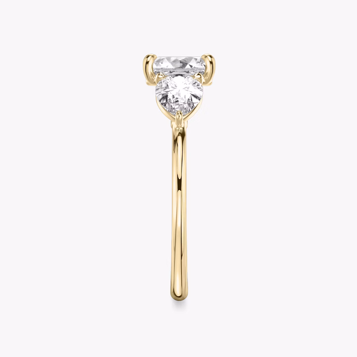 The Three Stone | Asscher | 18k | Yellow Gold | bandAccent: Plain | sideStoneCarat: 0.50ct | sideStoneShape: Pear | diamondOrientation: vertical | caratWeight: other