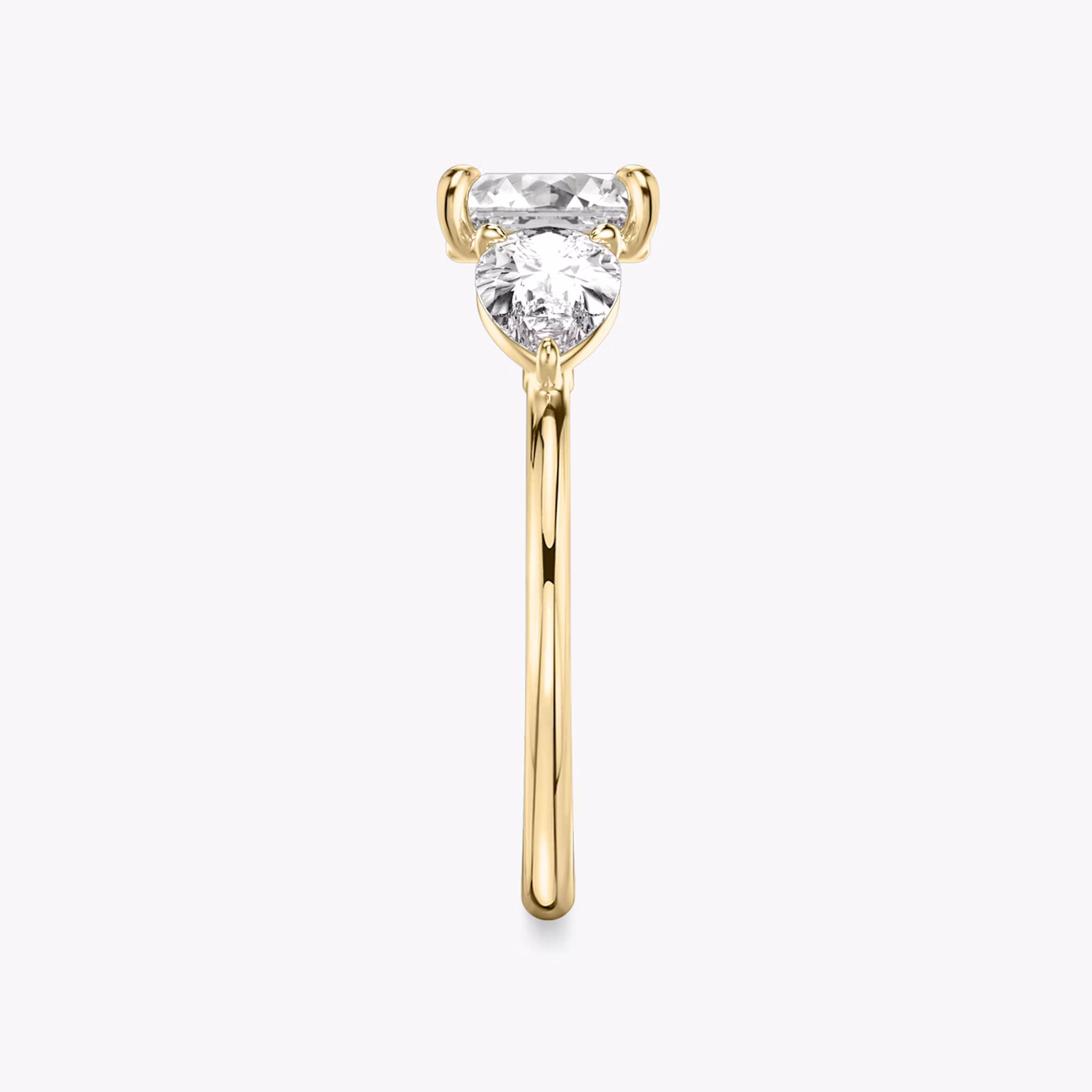 The Three Stone | Asscher | 18k | Yellow Gold | bandAccent: Plain | sideStoneCarat: 0.50ct | sideStoneShape: Pear | diamondOrientation: vertical | caratWeight: other
