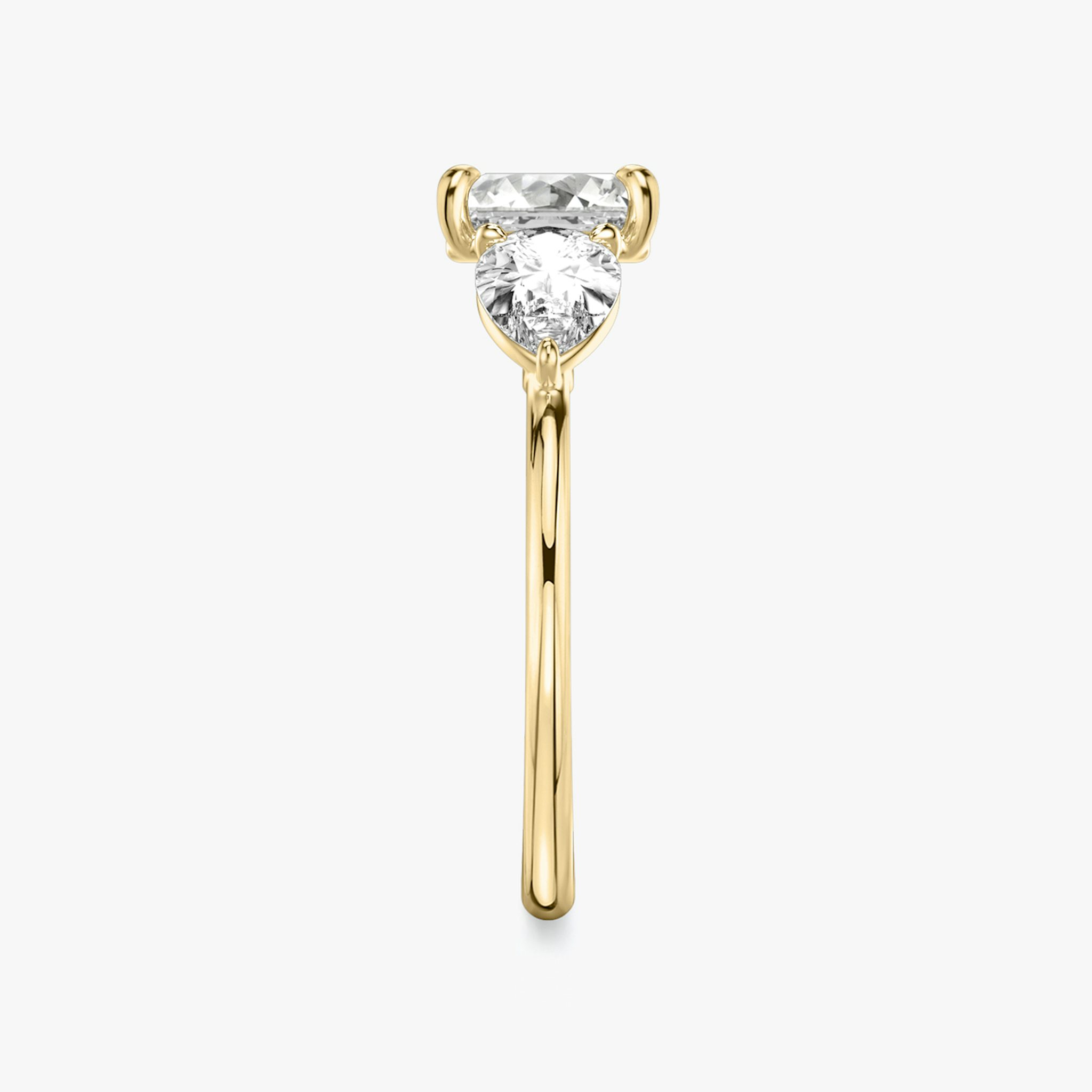 The Three Stone | Asscher | 18k | Yellow Gold | bandAccent: Plain | sideStoneCarat: 0.50ct | sideStoneShape: Pear | diamondOrientation: vertical | caratWeight: other