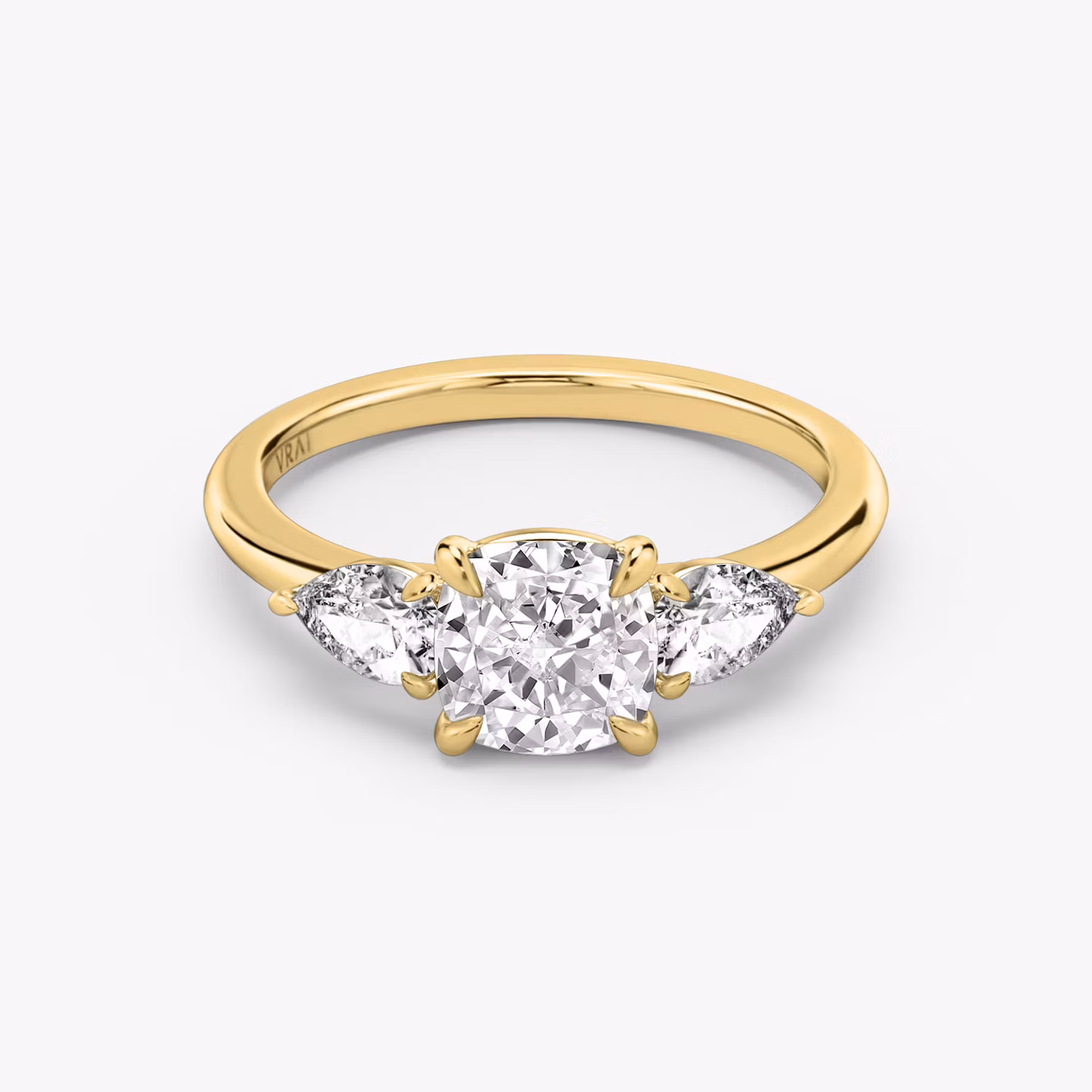 The Three Stone Cushion | Yellow Gold