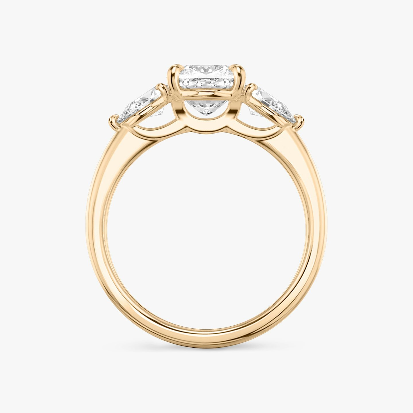 The Three Stone | Cushion | 14k | Rose Gold | bandAccent: Plain | sideStoneCarat: 0.25ct | sideStoneShape: Pear | diamondOrientation: vertical | caratWeight: other