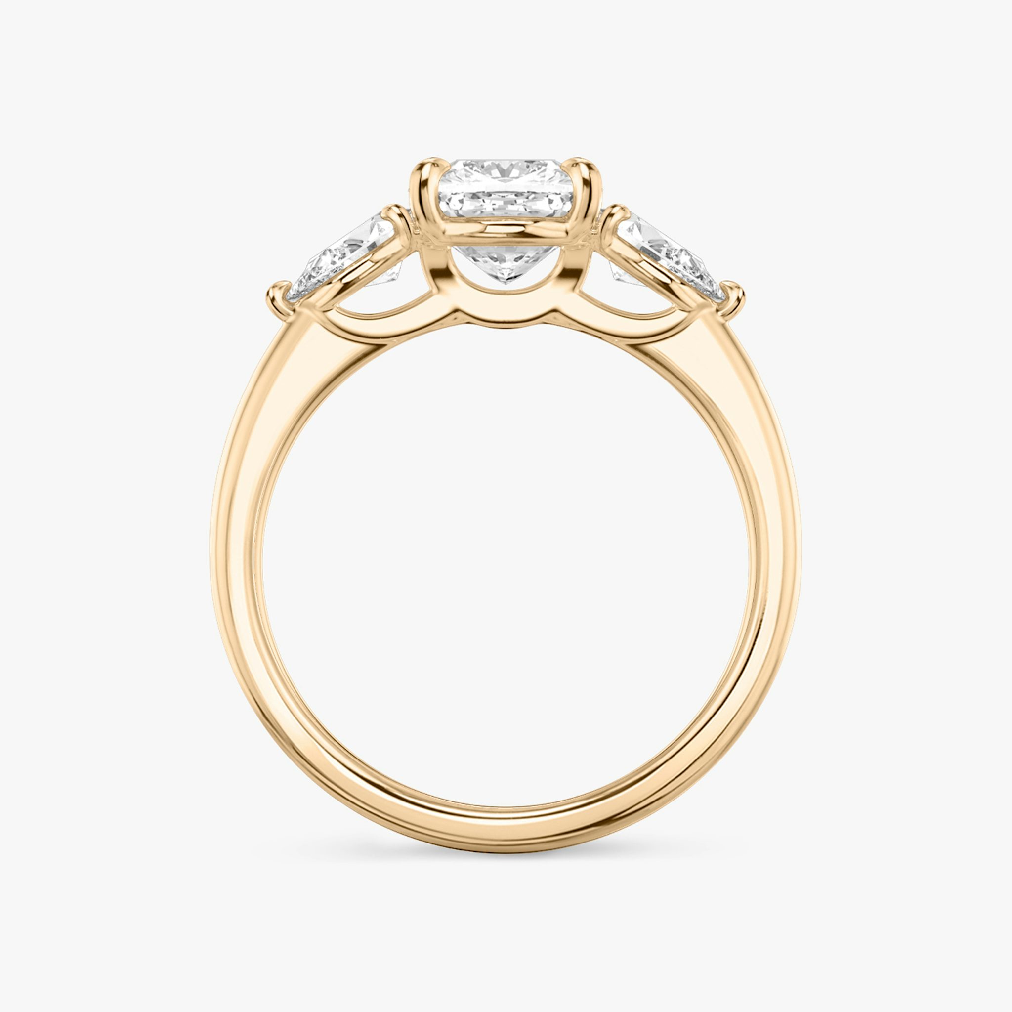The Three Stone | Cushion | 14k | Rose Gold | bandAccent: Plain | sideStoneCarat: 0.25ct | sideStoneShape: Pear | diamondOrientation: vertical | caratWeight: other