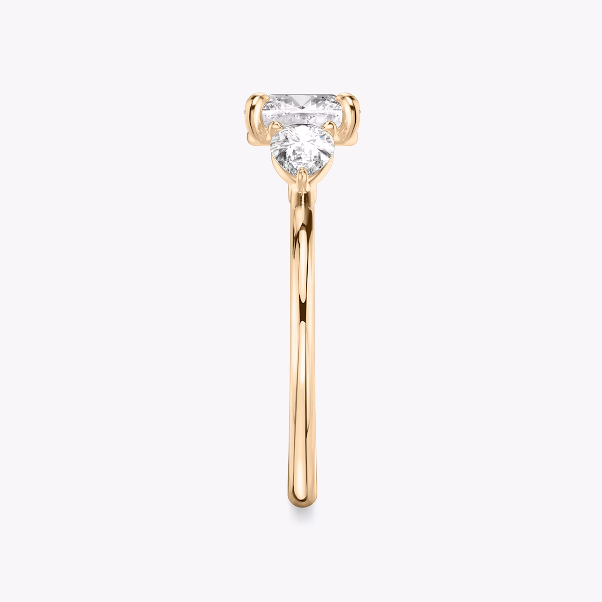 The Three Stone | Cushion | 14k | Rose Gold | bandAccent: Plain | sideStoneCarat: 0.25ct | sideStoneShape: Pear | diamondOrientation: vertical | caratWeight: other