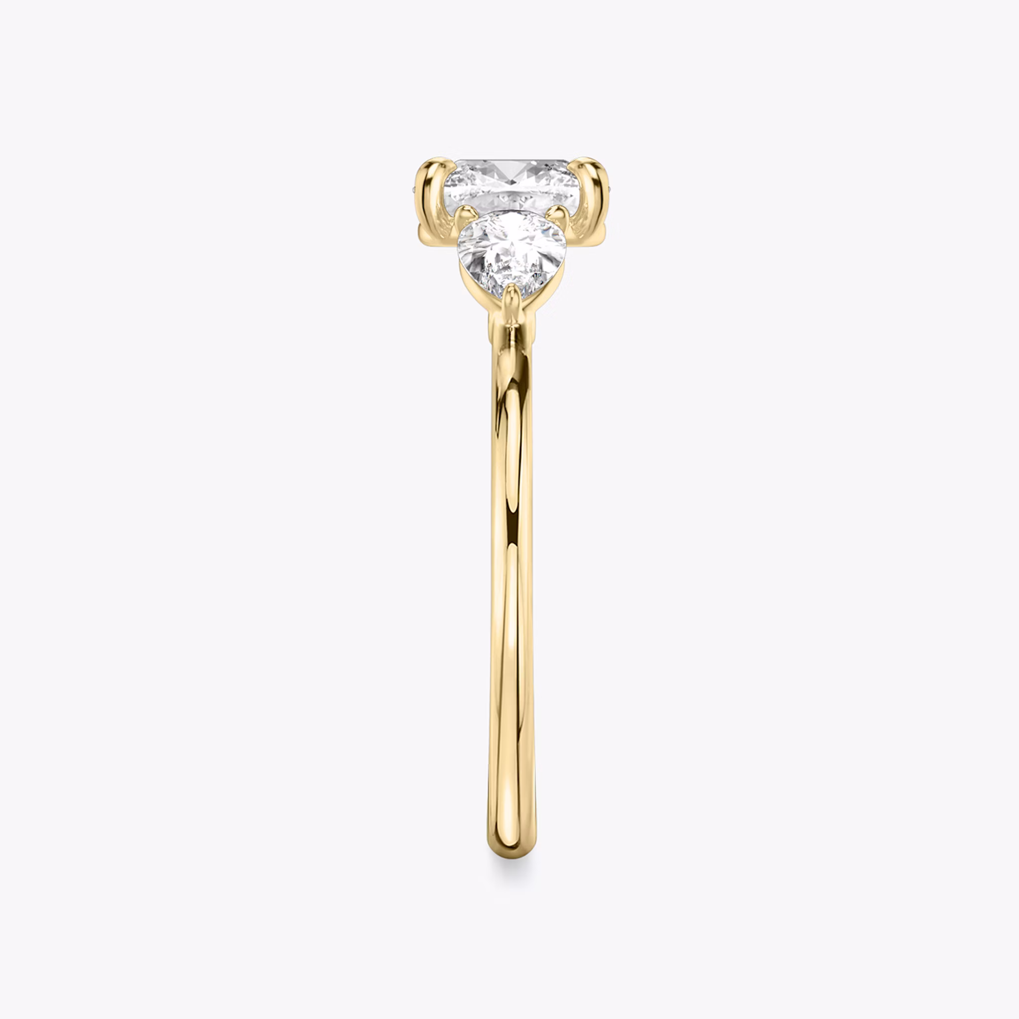 The Three Stone | Cushion | 18k | Yellow Gold | bandAccent: Plain | sideStoneCarat: 0.25ct | sideStoneShape: Pear | diamondOrientation: vertical | caratWeight: other