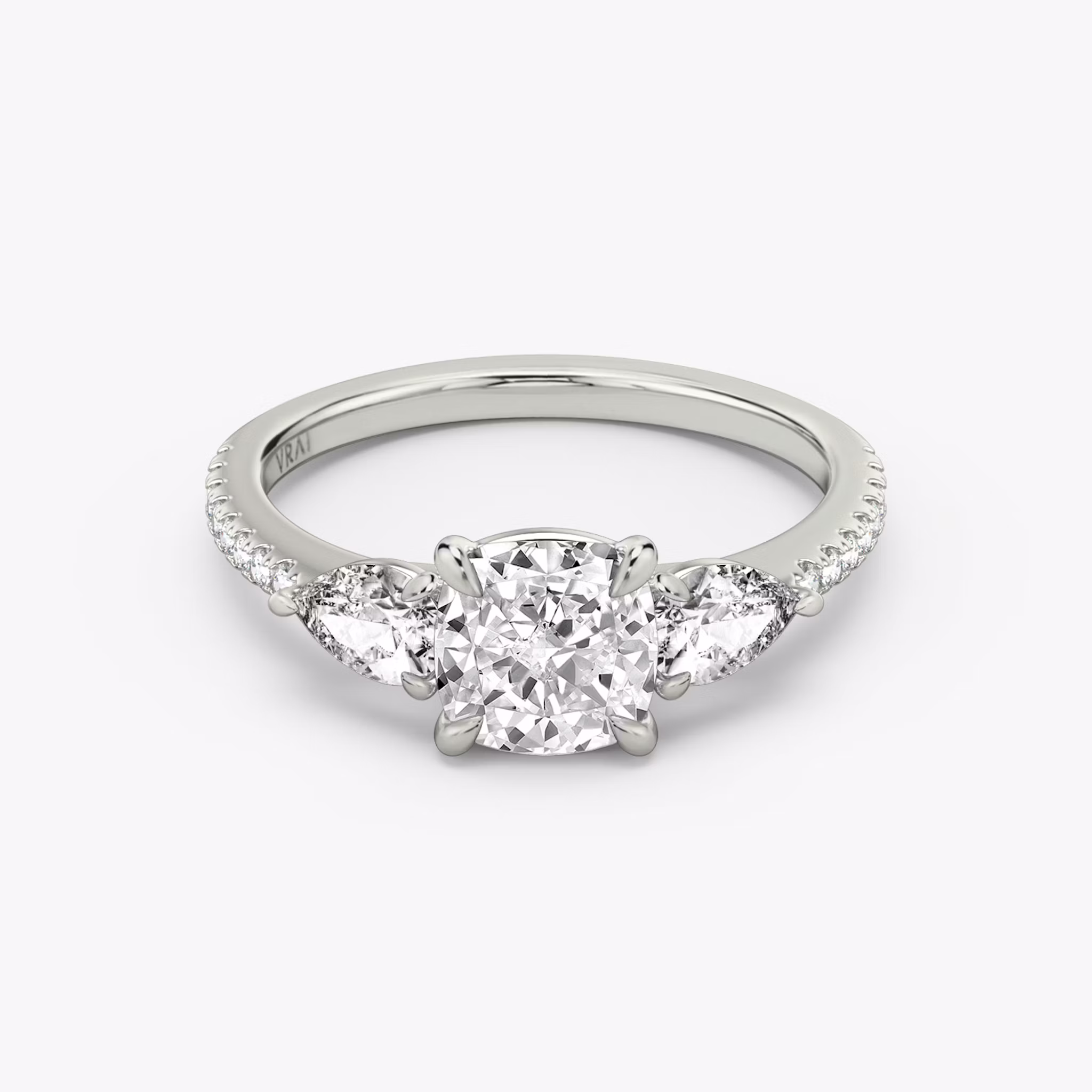 Three Stone Cushion | Platinum