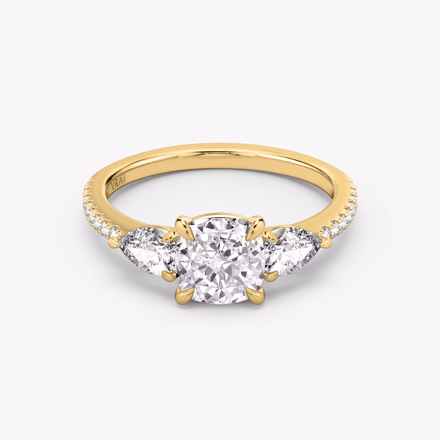 The Three Stone Cushion | Yellow Gold