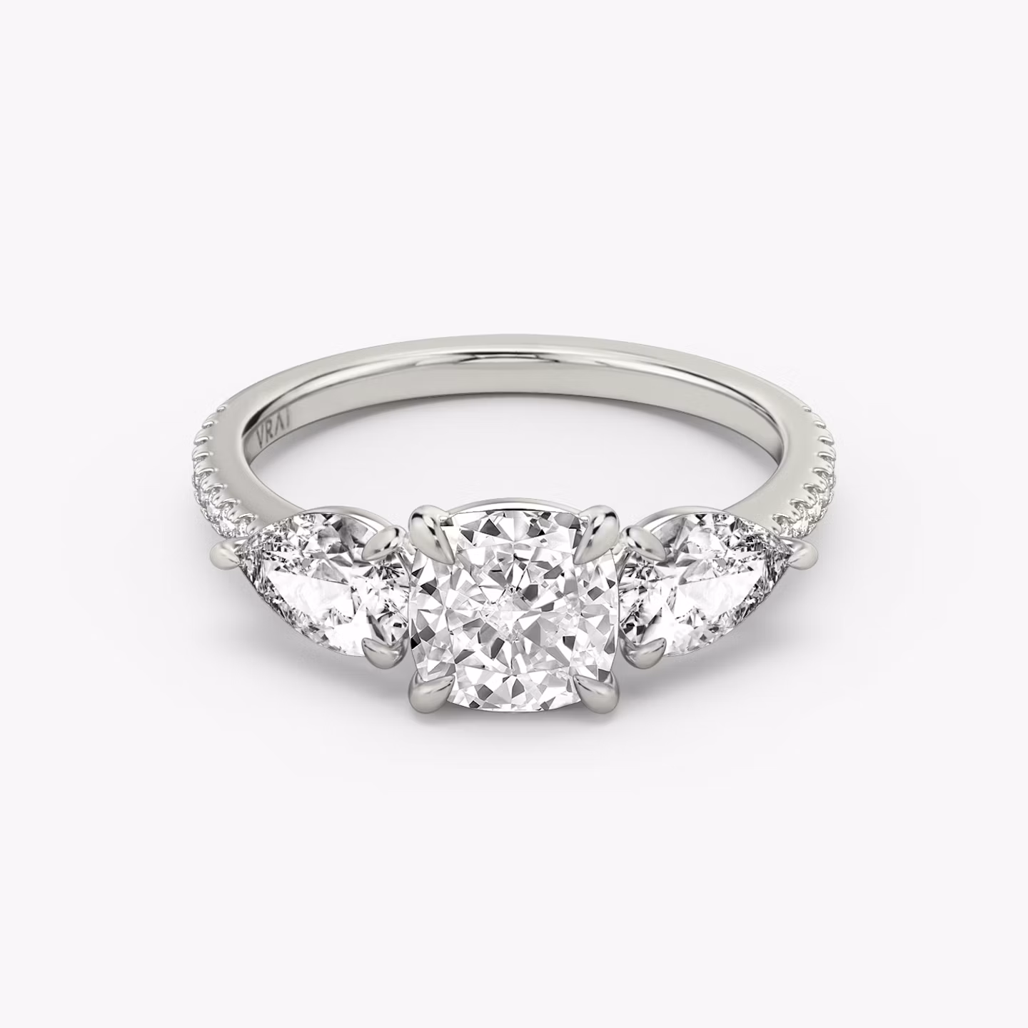 The Three Stone Cushion | White Gold