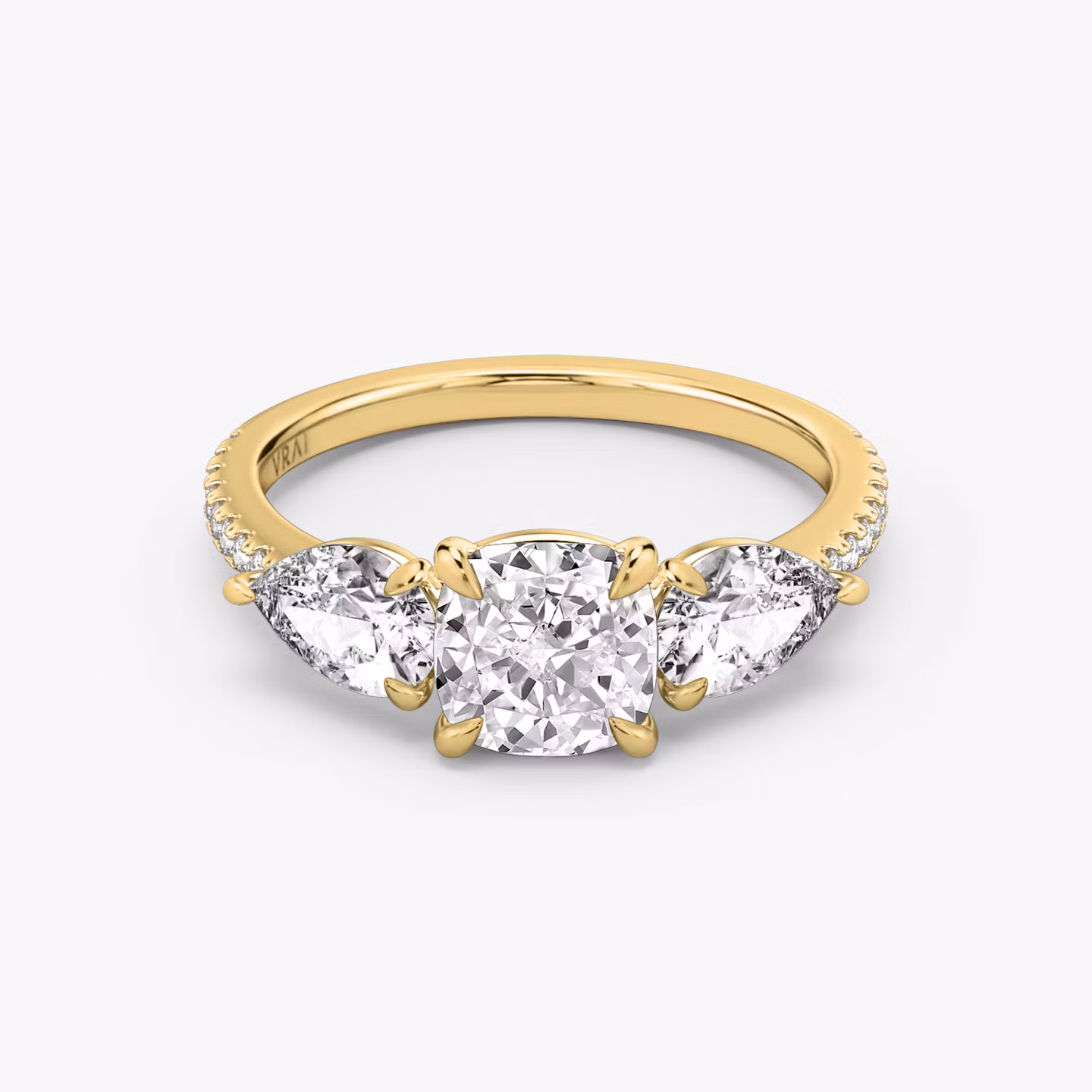 The Three Stone Cushion | Yellow Gold