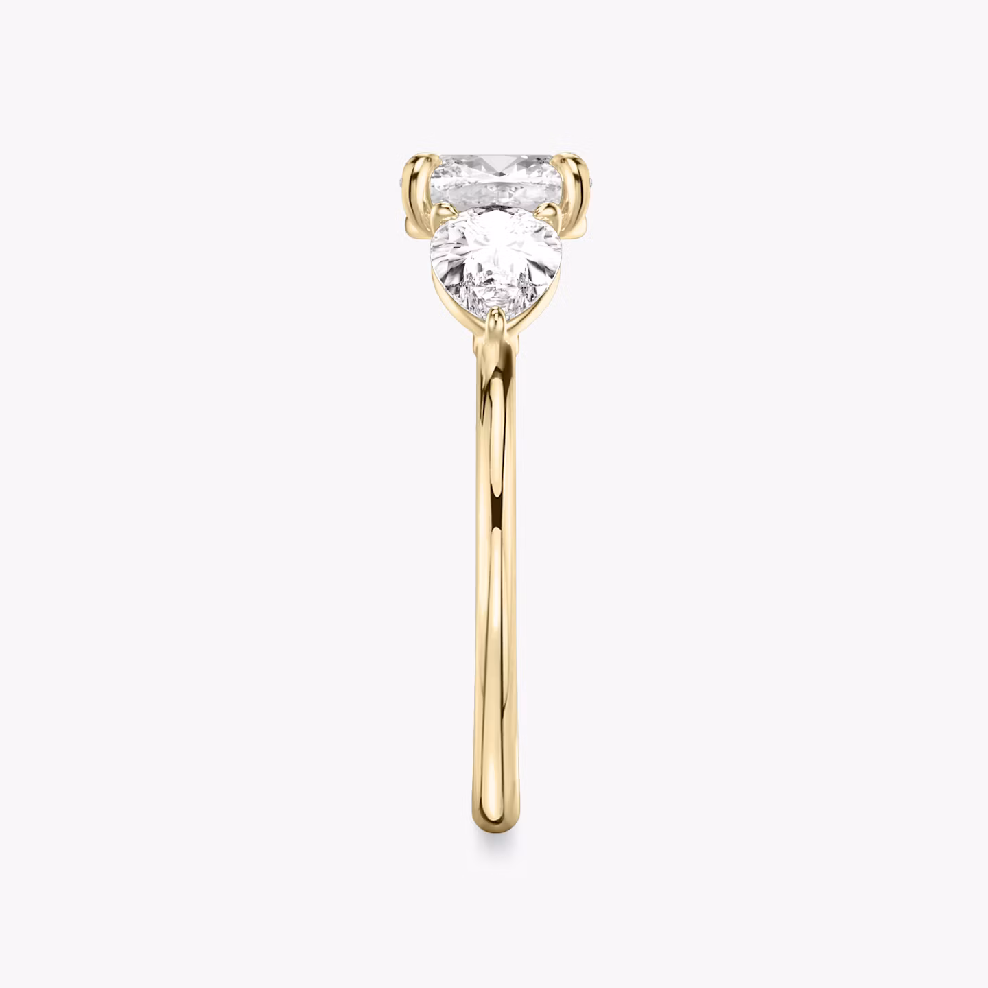 The Three Stone | Cushion | 18k | Yellow Gold | bandAccent: Plain | sideStoneCarat: 0.50ct | sideStoneShape: Pear | diamondOrientation: vertical | caratWeight: other