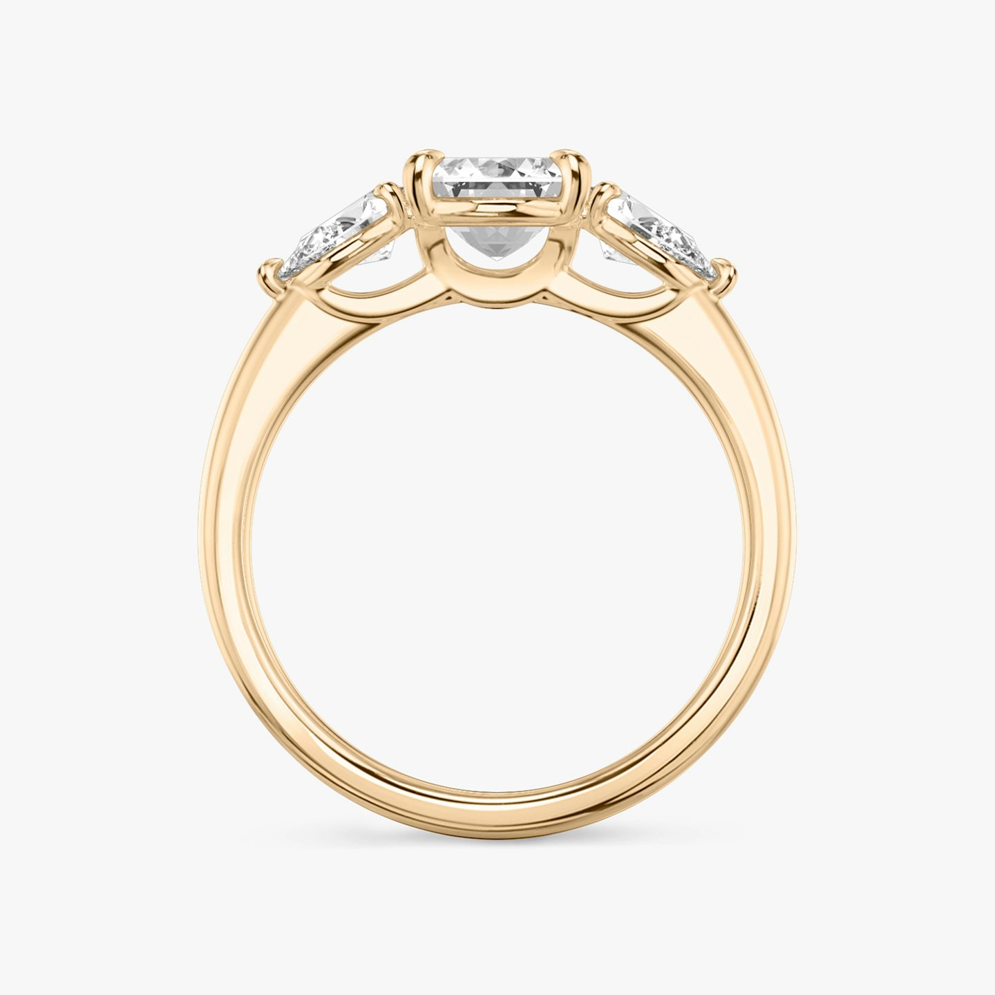 The Three Stone | Emerald | 14k | Rose Gold | bandAccent: Plain | sideStoneCarat: 0.25ct | sideStoneShape: Pear | diamondOrientation: vertical | caratWeight: other