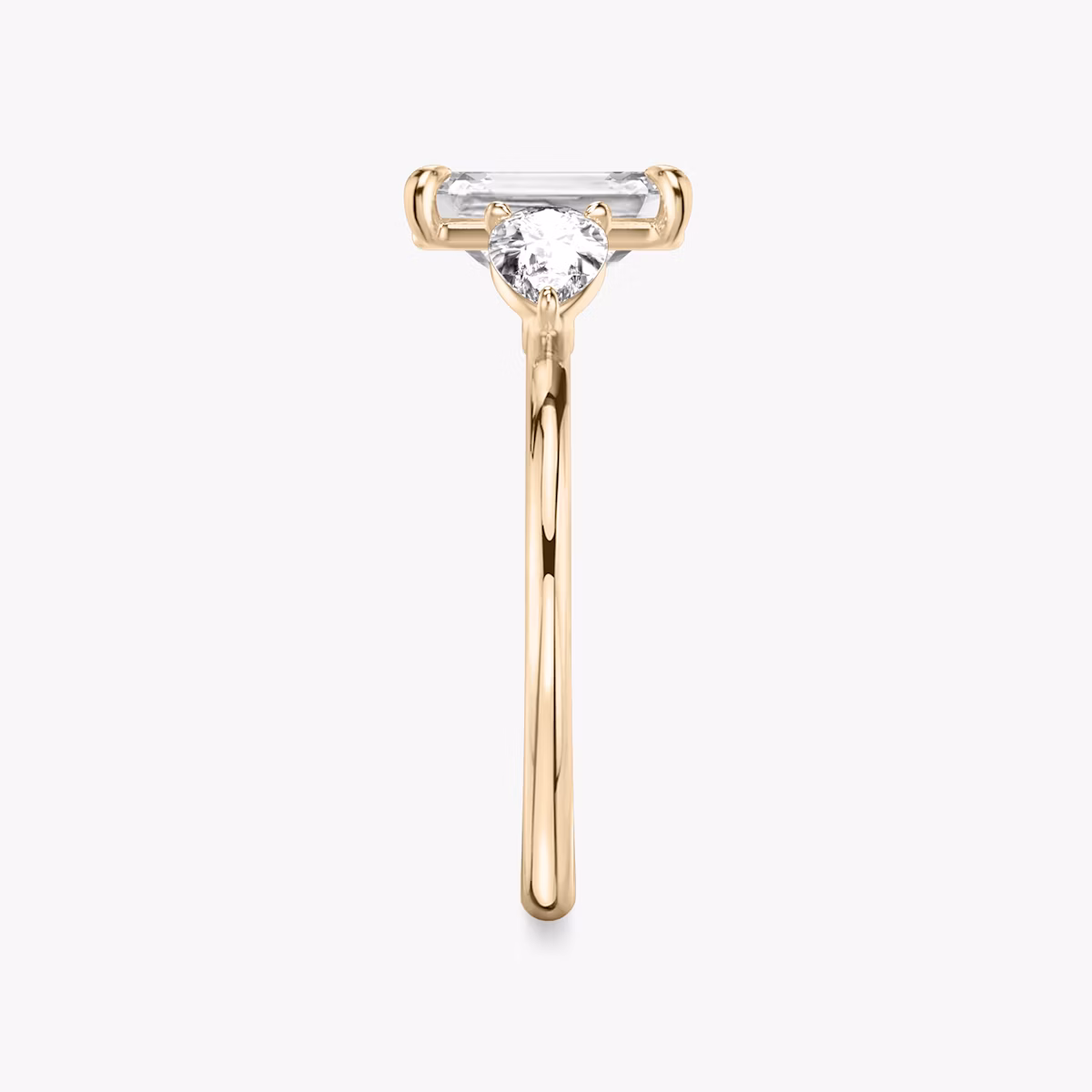The Three Stone | Emerald | 14k | Rose Gold | bandAccent: Plain | sideStoneCarat: 0.25ct | sideStoneShape: Pear | diamondOrientation: vertical | caratWeight: other