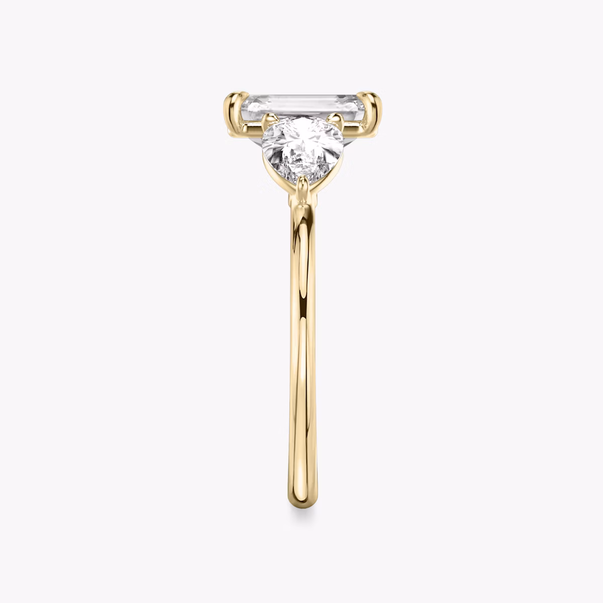 The Three Stone | Emerald | 18k | Yellow Gold | bandAccent: Plain | sideStoneCarat: 0.50ct | sideStoneShape: Pear | diamondOrientation: vertical | caratWeight: other