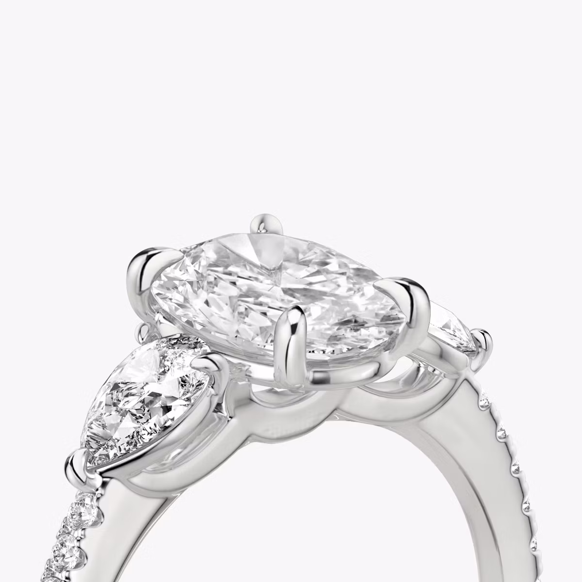 Three Interlocking Oval Rings The Three Stone Oval Engagement Ring in White Gold with a Pavé Band and ...