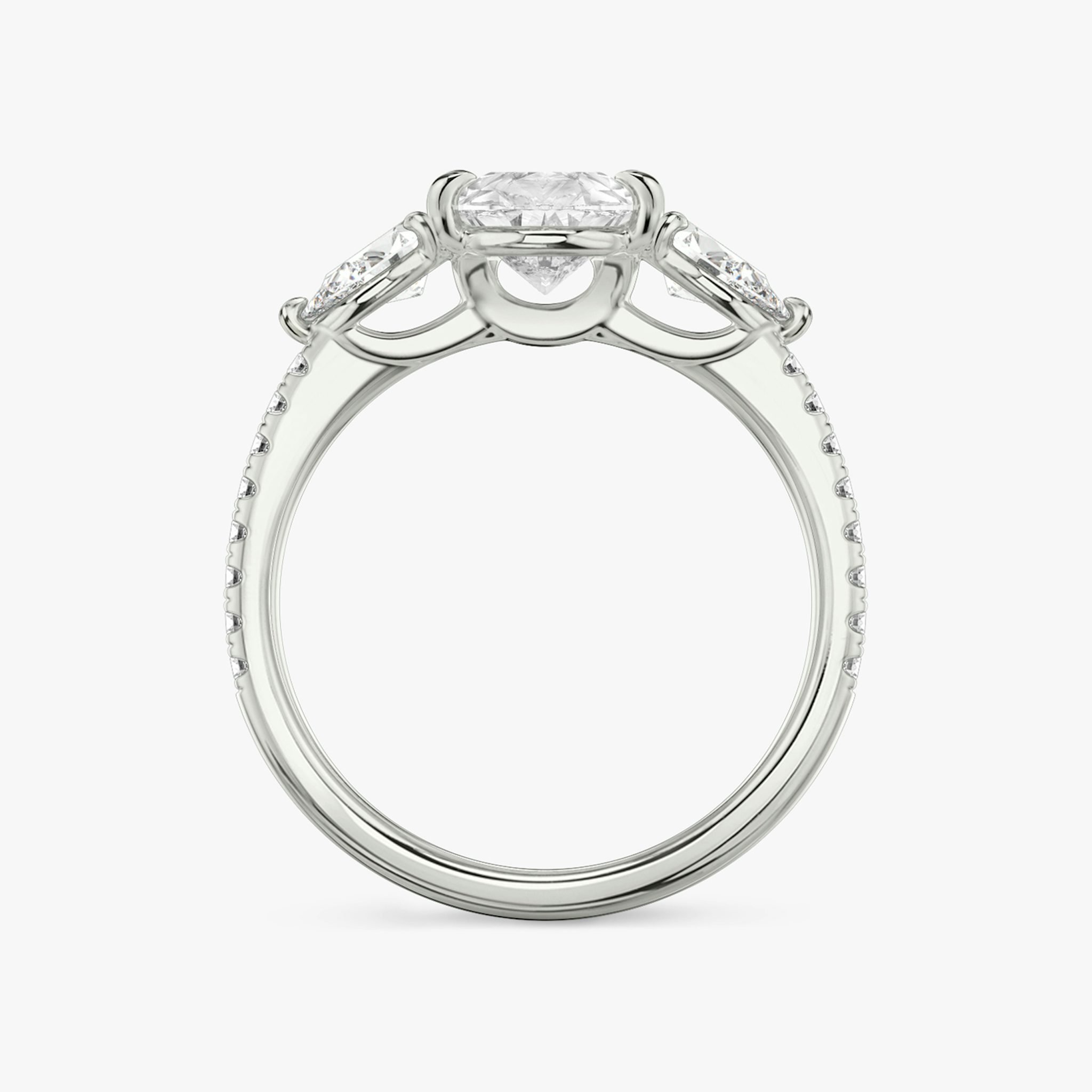 The Three Stone | Pear | Platinum | bandAccent: Pavé | sideStoneCarat: 0.25ct | sideStoneShape: Pear | diamondOrientation: vertical | caratWeight: other