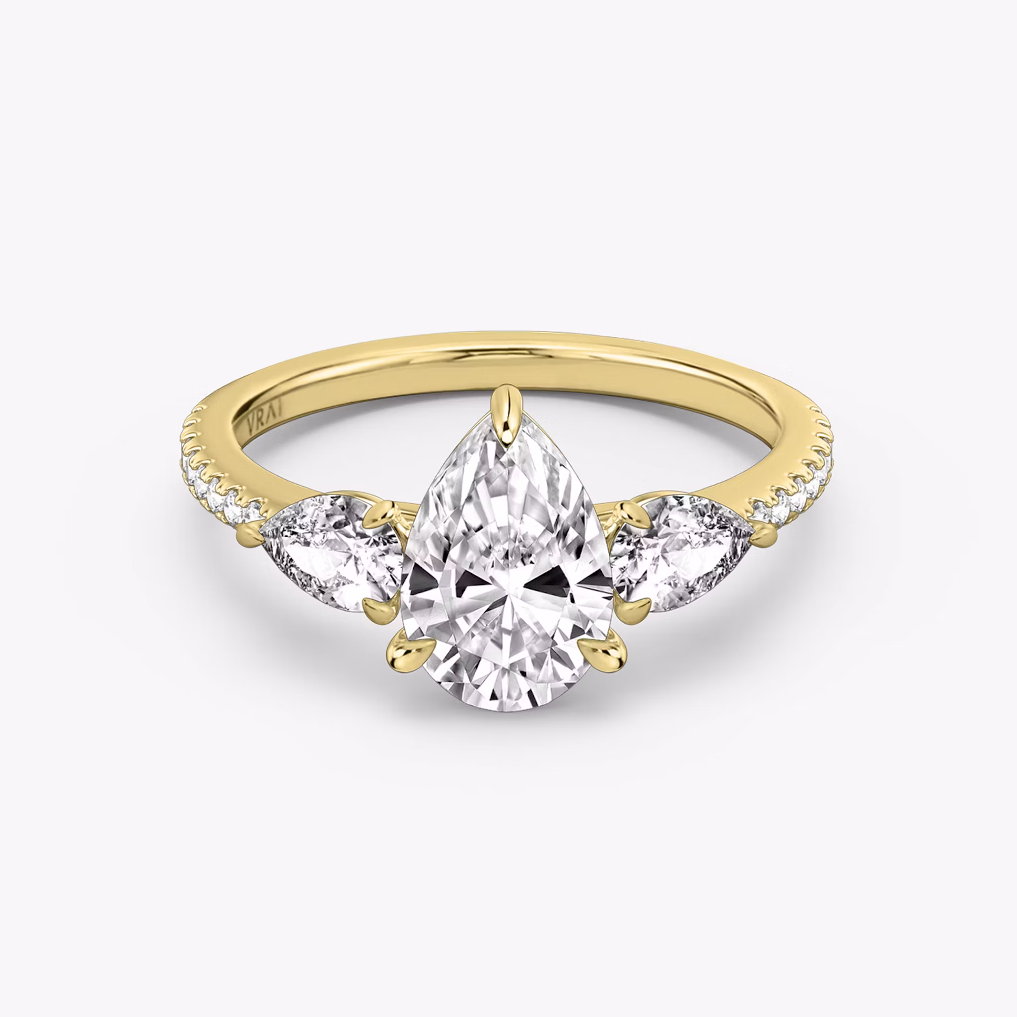 Three Stone Pear | Yellow Gold