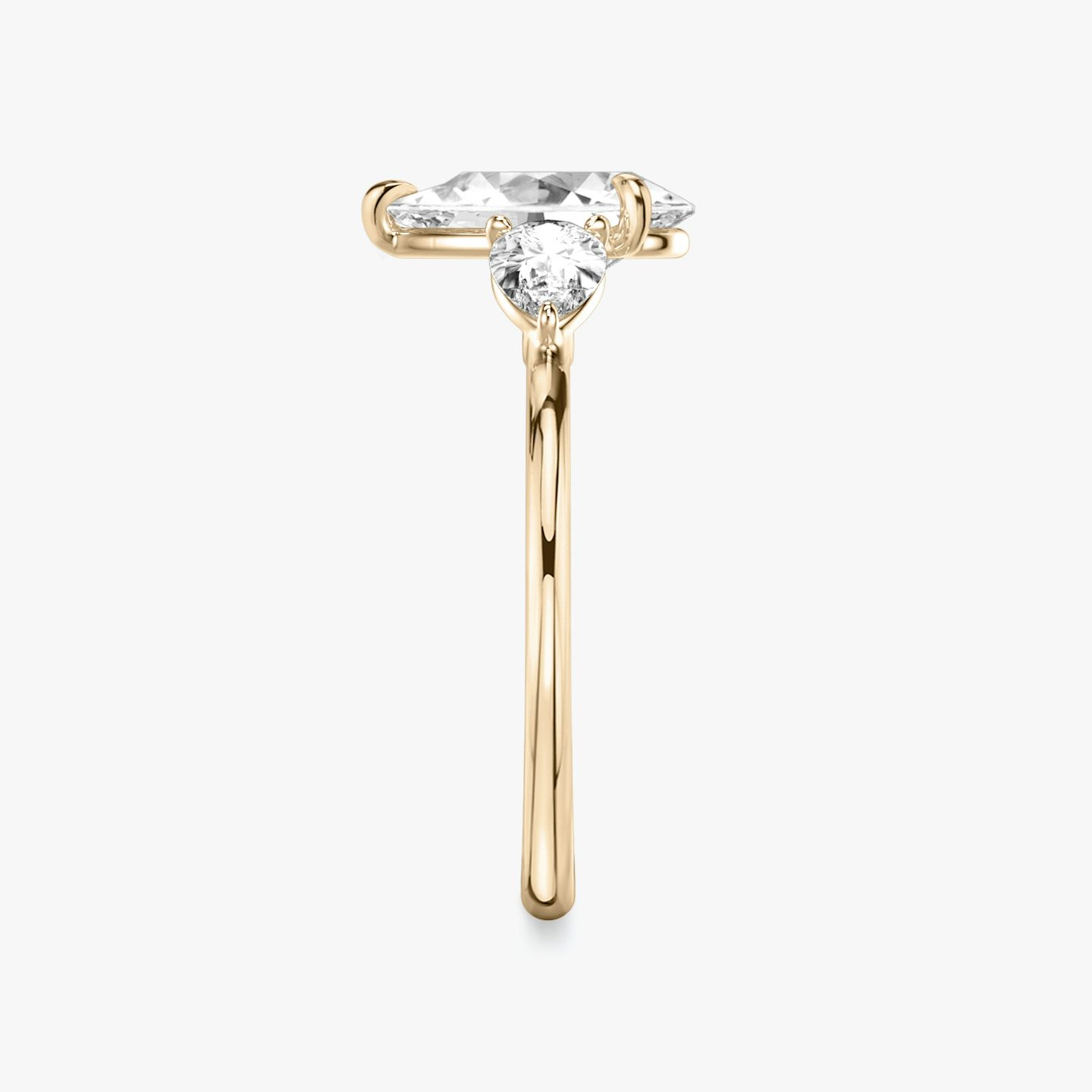 The Three Stone | Pear | 14k | Rose Gold | bandAccent: Plain | sideStoneCarat: 0.25ct | sideStoneShape: Pear | diamondOrientation: vertical | caratWeight: other