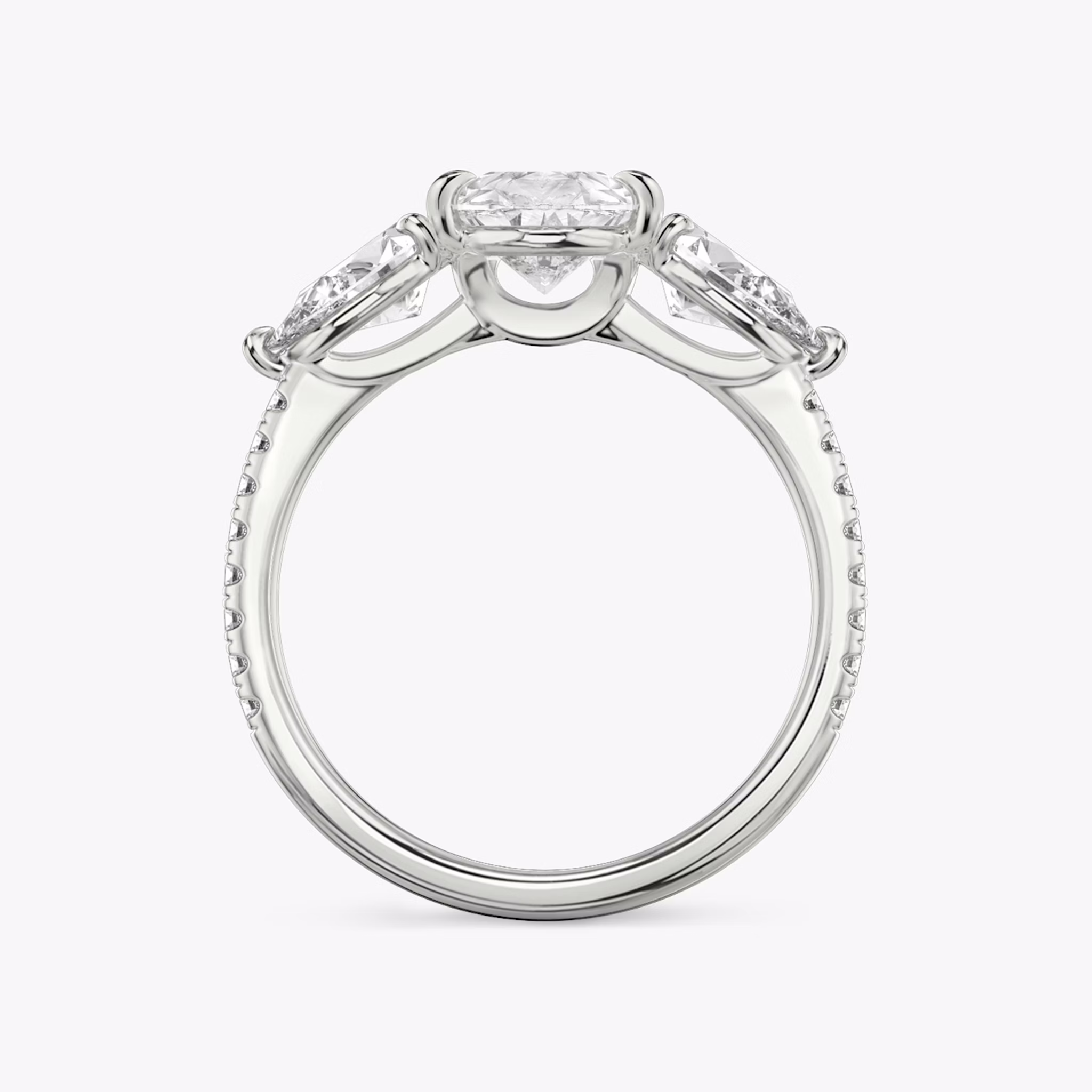 The Three Stone | Pear | 18k | White Gold | bandAccent: Pavé | sideStoneCarat: 0.50ct | sideStoneShape: Pear | diamondOrientation: vertical | caratWeight: other