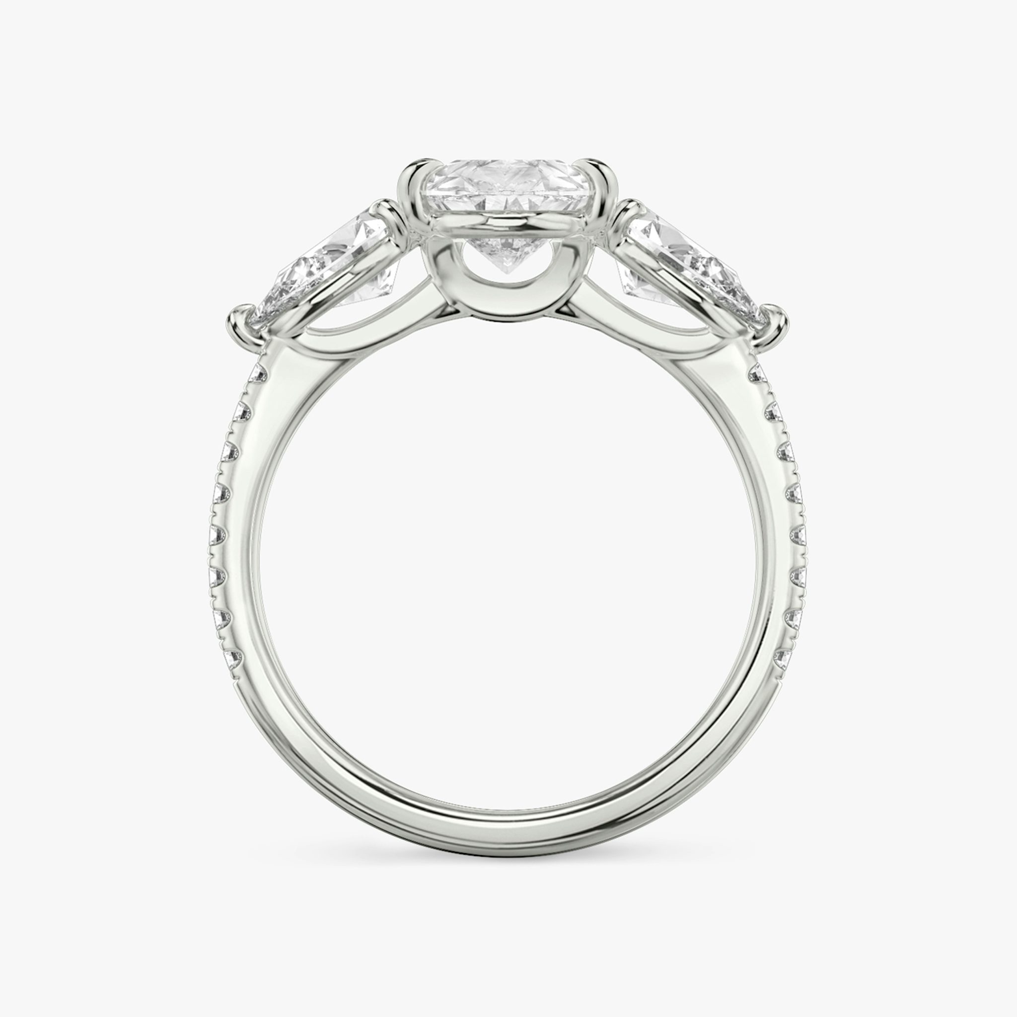 The Three Stone | Pear | 18k | White Gold | bandAccent: Pavé | sideStoneCarat: 0.50ct | sideStoneShape: Pear | diamondOrientation: vertical | caratWeight: other