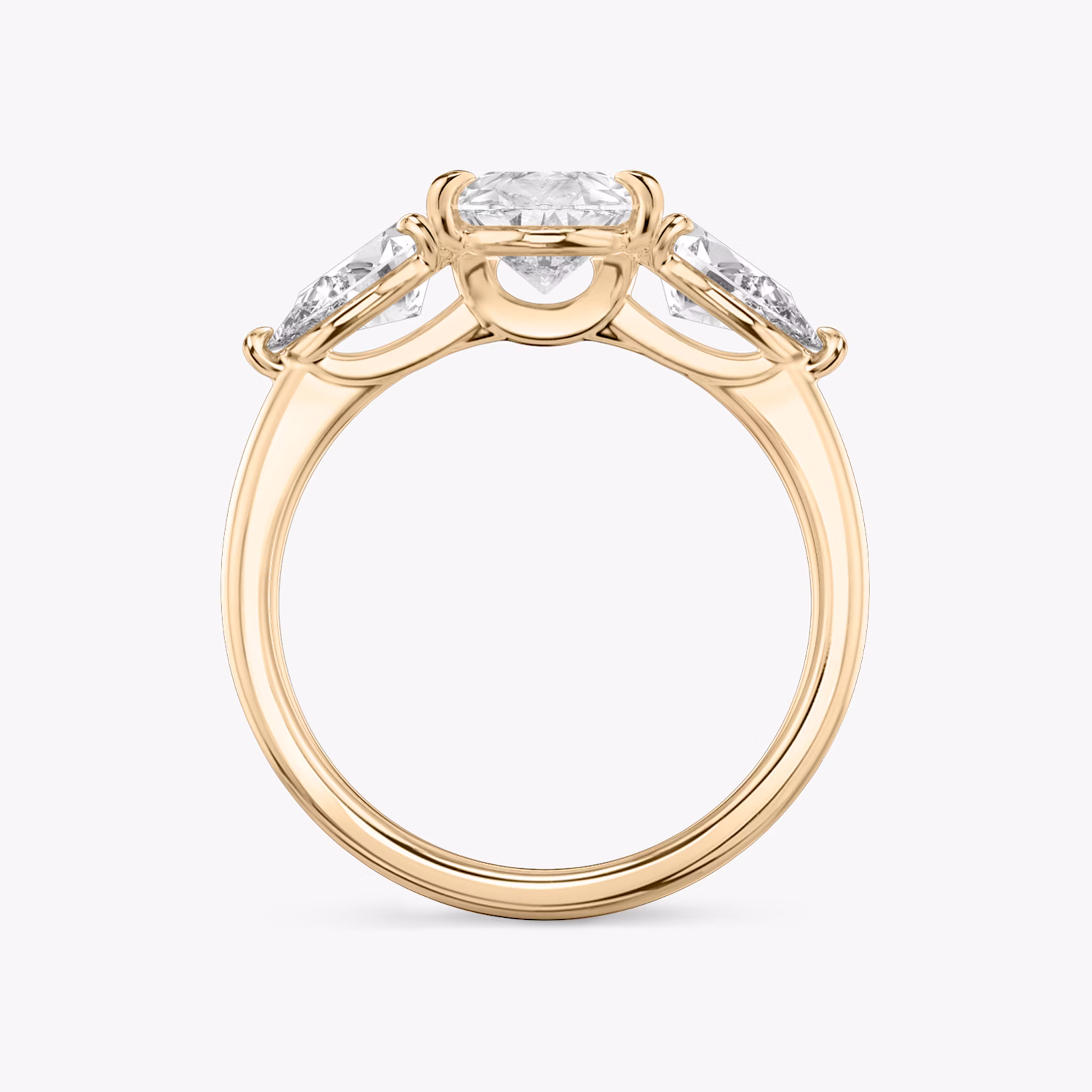 The Three Stone | Pear | 14k | Rose Gold | bandAccent: Plain | sideStoneCarat: 0.50ct | sideStoneShape: Pear | diamondOrientation: vertical | caratWeight: other
