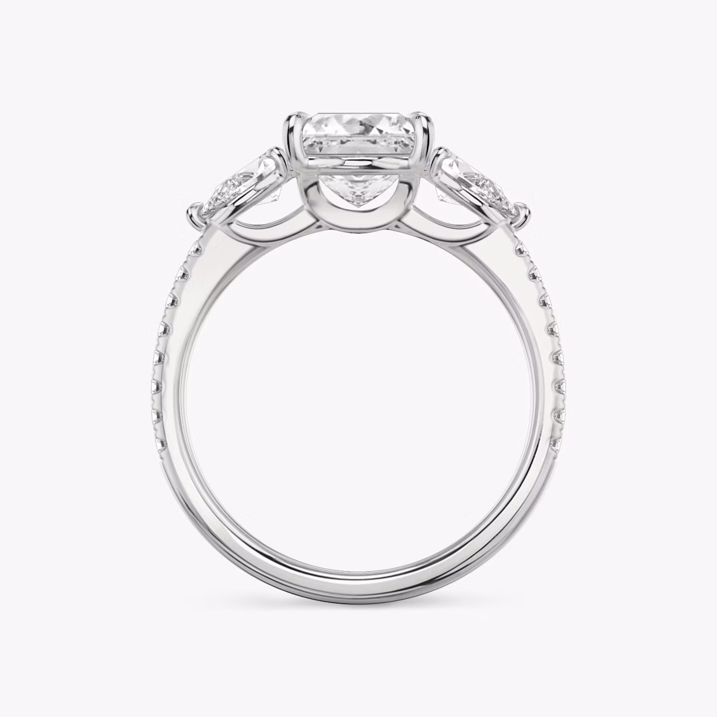The Three Stone | Princess | 18k | White Gold | bandAccent: Pavé | sideStoneCarat: 0.25ct | sideStoneShape: Pear | diamondOrientation: vertical | caratWeight: other