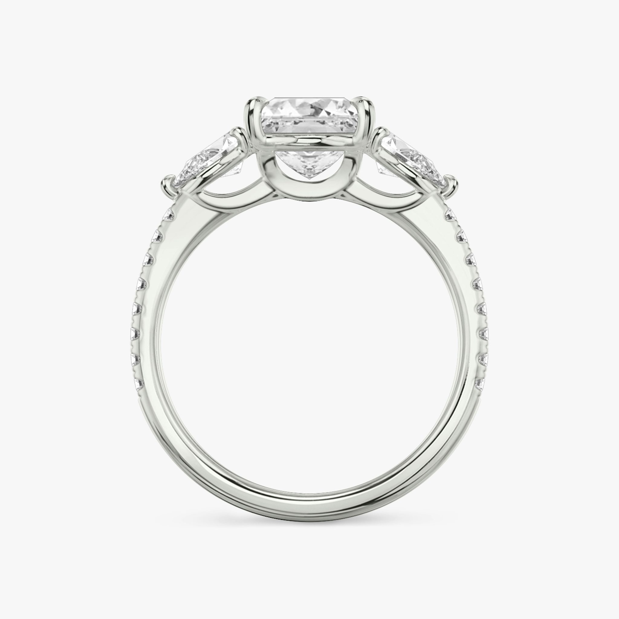 The Three Stone | Princess | 18k | White Gold | bandAccent: Pavé | sideStoneCarat: 0.25ct | sideStoneShape: Pear | diamondOrientation: vertical | caratWeight: other