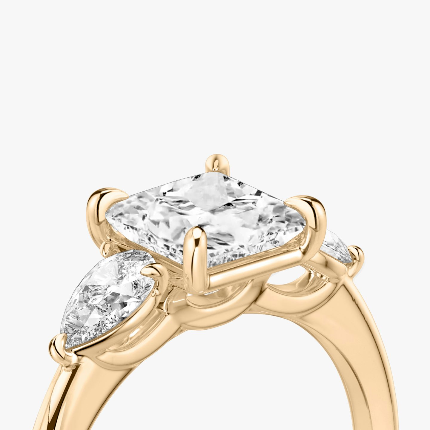 The Three Stone | Princess | 14k | Rose Gold | bandAccent: Plain | sideStoneCarat: 0.25ct | sideStoneShape: Pear | diamondOrientation: vertical | caratWeight: other