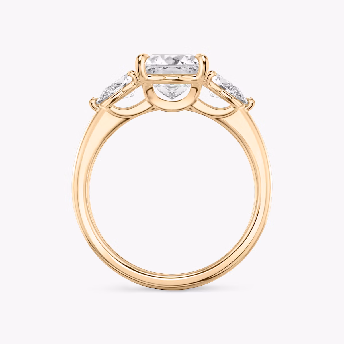 The Three Stone | Princess | 14k | Rose Gold | bandAccent: Plain | sideStoneCarat: 0.25ct | sideStoneShape: Pear | diamondOrientation: vertical | caratWeight: other