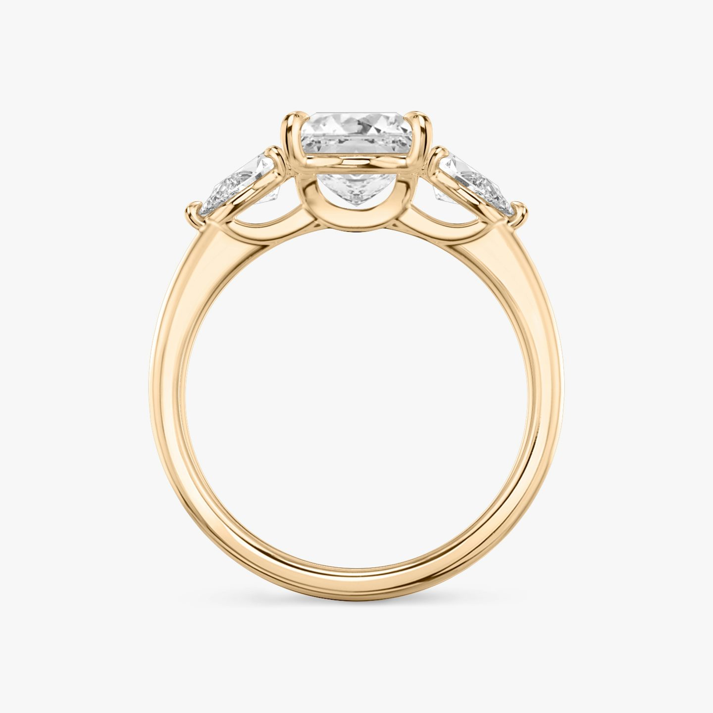 The Three Stone | Princess | 14k | Rose Gold | bandAccent: Plain | sideStoneCarat: 0.25ct | sideStoneShape: Pear | diamondOrientation: vertical | caratWeight: other